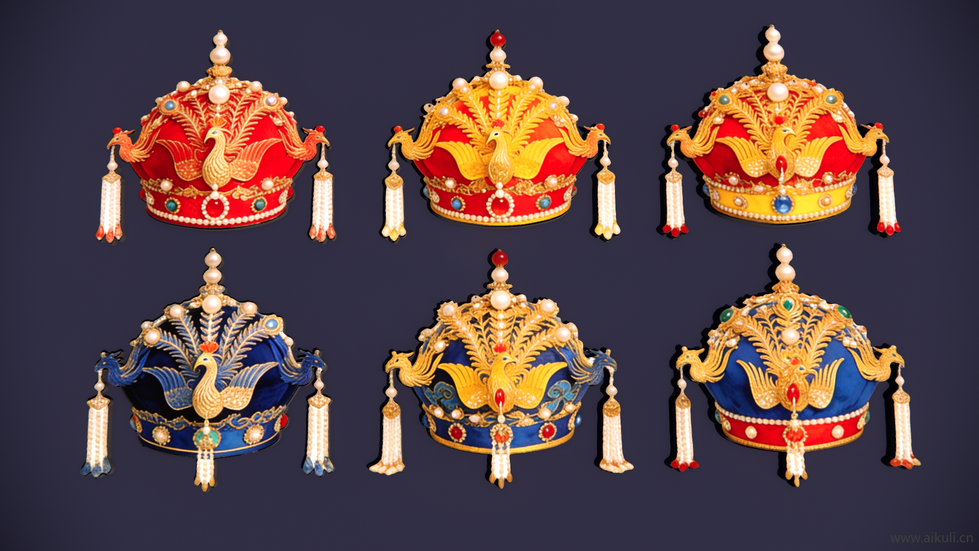 2D宫廷官帽凤冠-宫廷太子妃官帽 戏曲 剪影