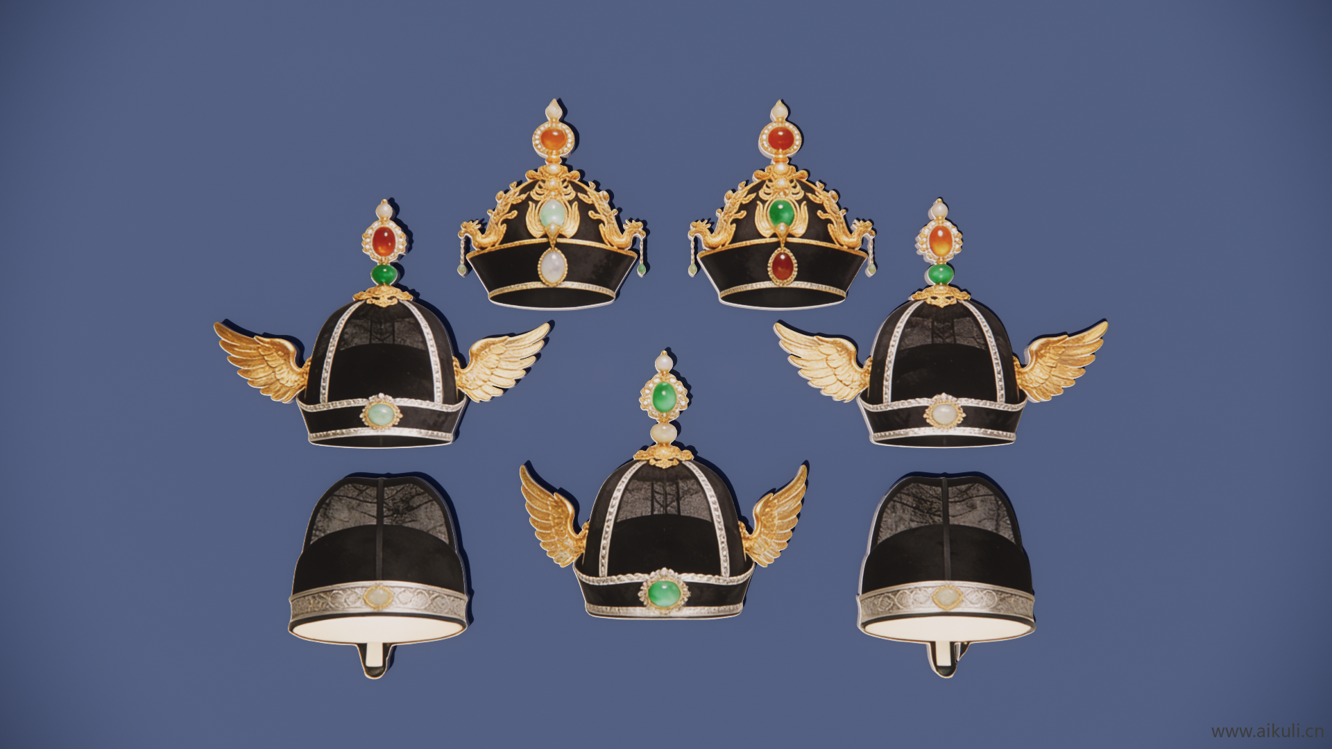 2D宫廷官帽凤冠-宫廷王子官帽头饰 戏曲头饰剪影