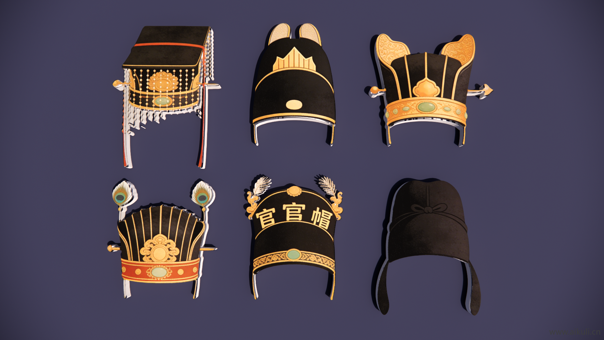 2D宫廷官帽凤冠-唐朝皇家帽头饰 戏曲 剪影