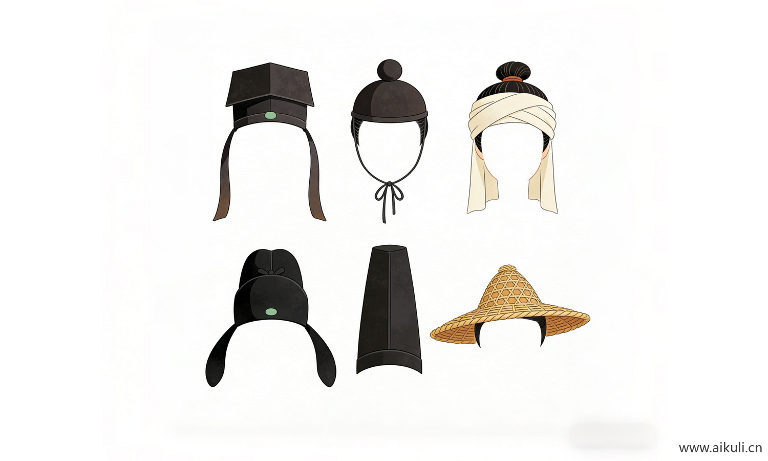 PNG宫廷官帽凤冠-唐朝书生帽头饰 戏曲 剪影