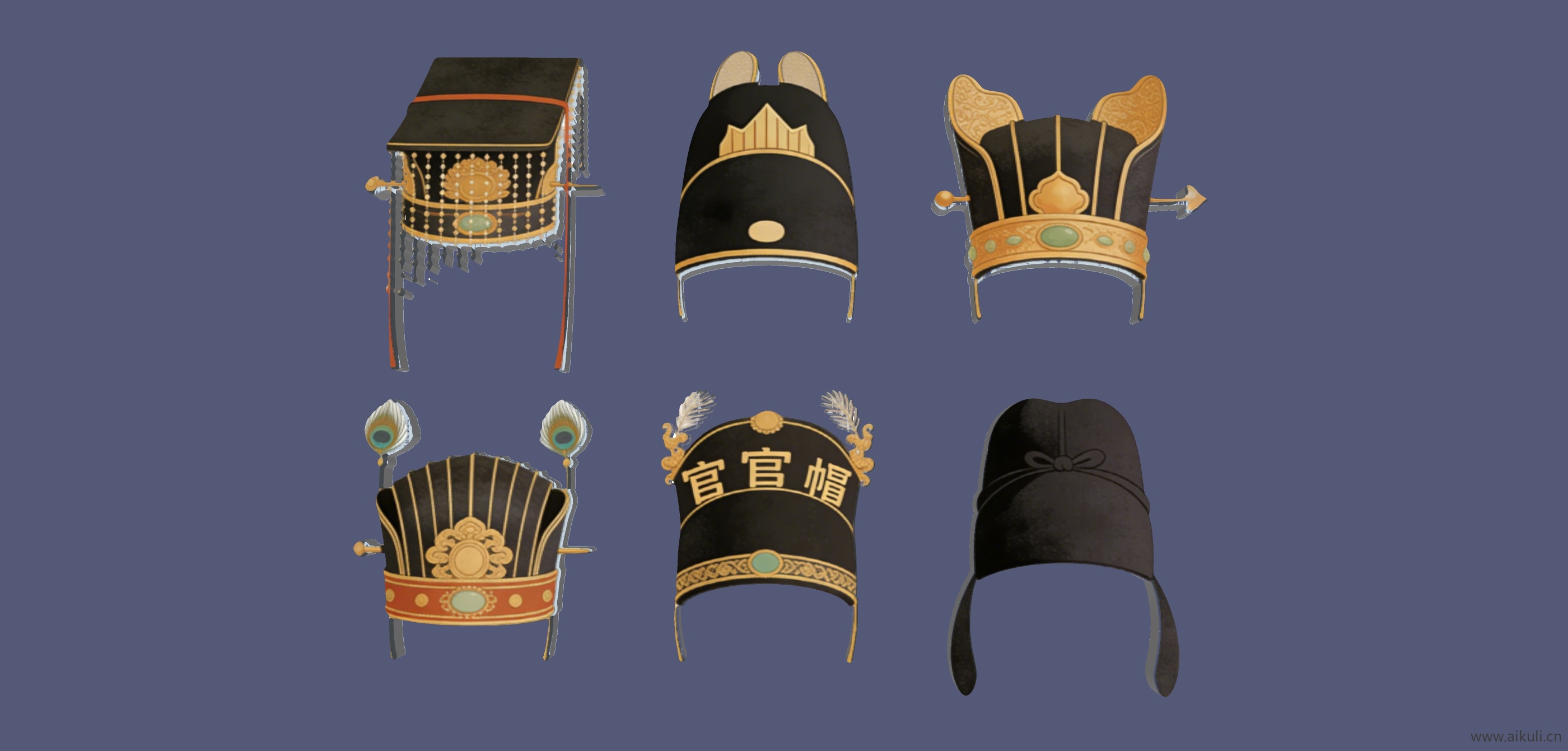 2D宫廷官帽凤冠-唐朝皇家帽头饰 戏曲 剪影