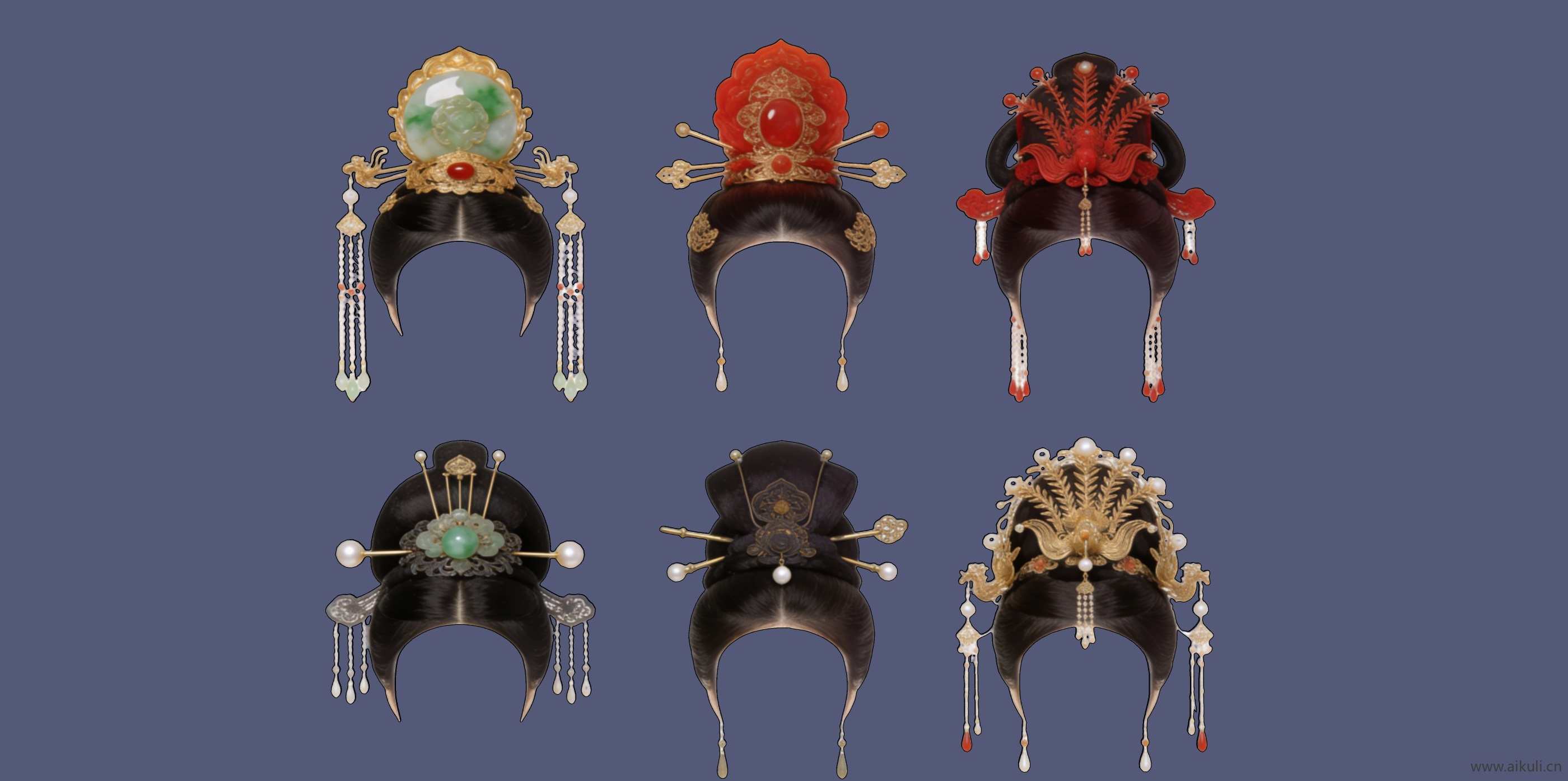 2D头饰秦汉时期皇妃公主帽头饰 戏曲 剪影