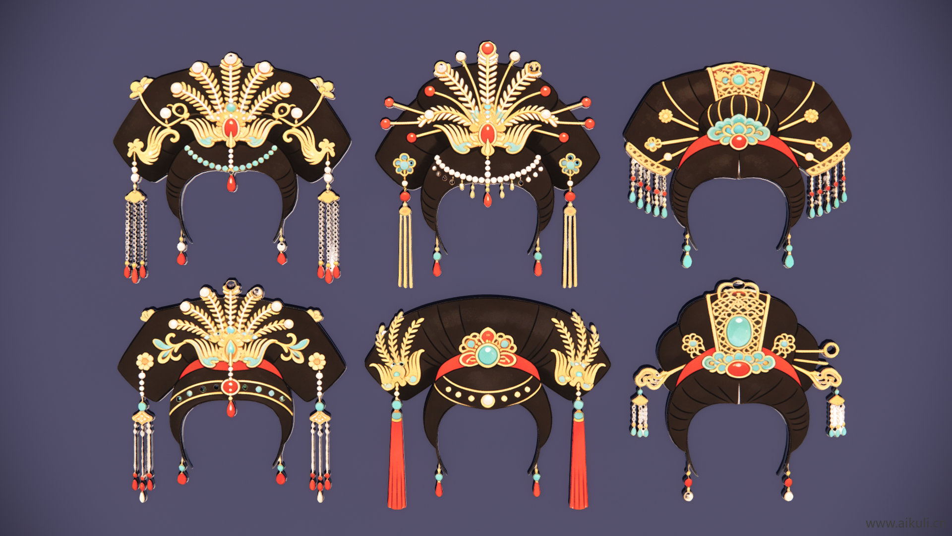 2D头饰秦汉时期皇妃帽头饰 戏曲 剪影