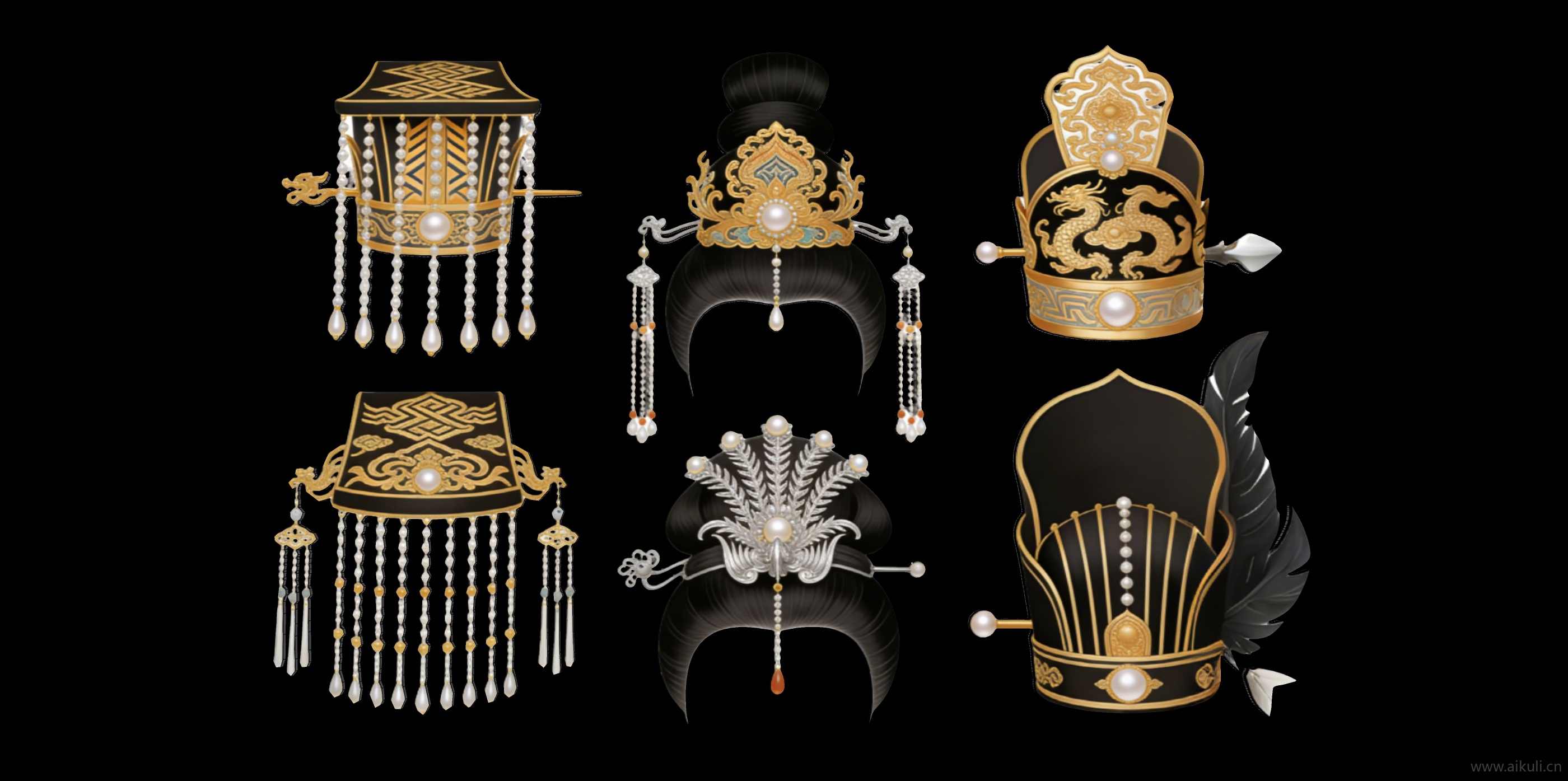 2D秦汉时期皇妃 宫廷帽头饰 戏曲帽装饰 剪影