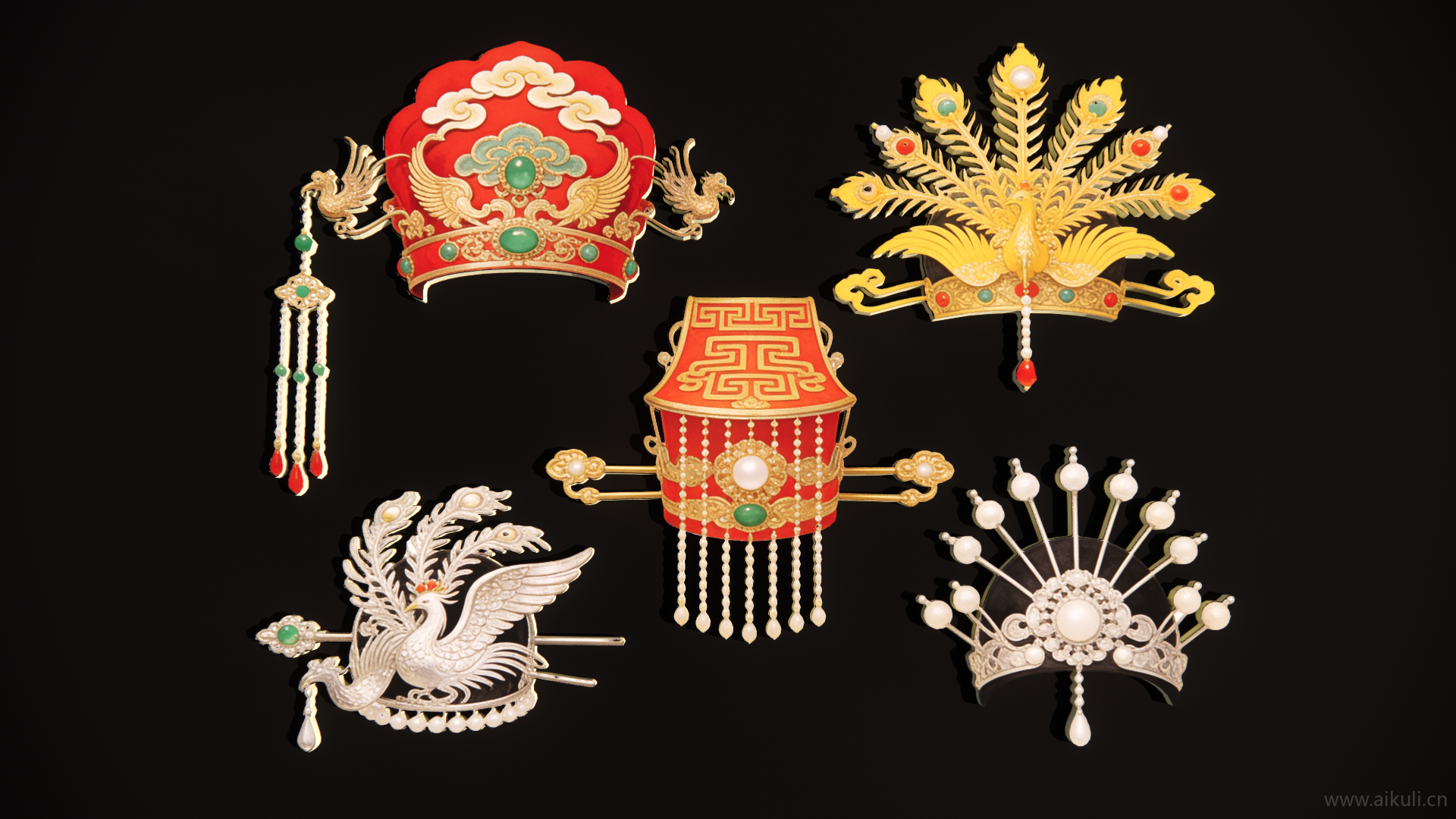 现代2D头饰秦汉时期皇妃 宫廷帽 戏曲帽装饰 剪影