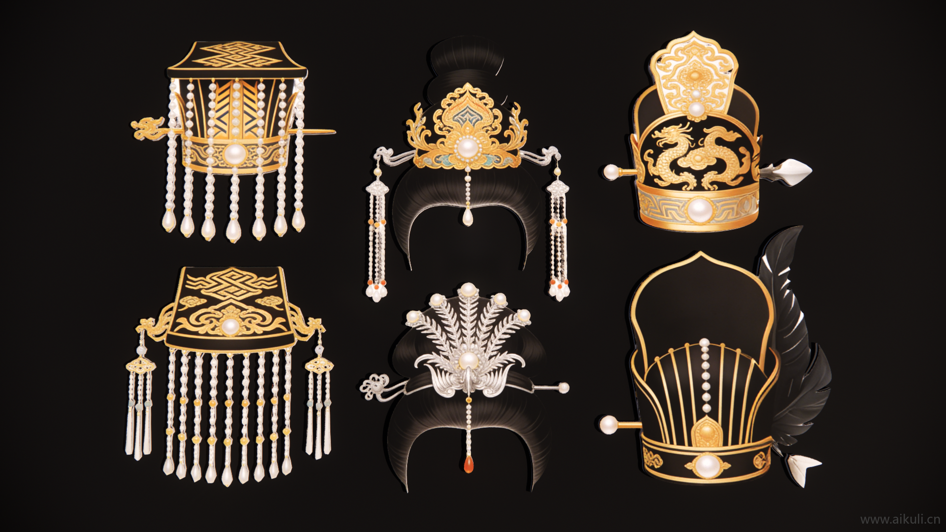 2D秦汉时期皇妃 宫廷帽头饰 戏曲帽装饰 剪影