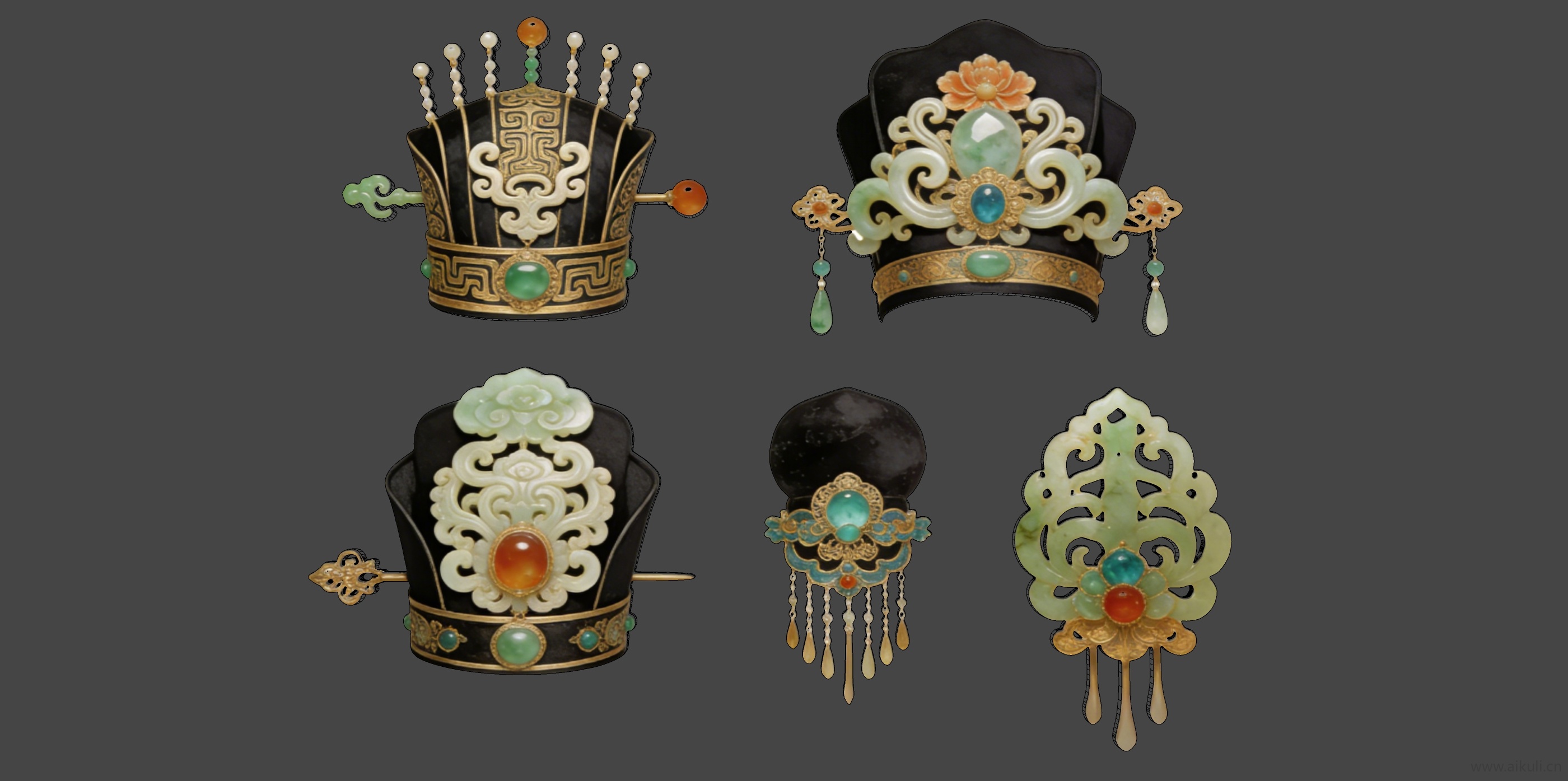 现代2D头饰秦汉时期皇妃帽 戏曲装饰 剪影