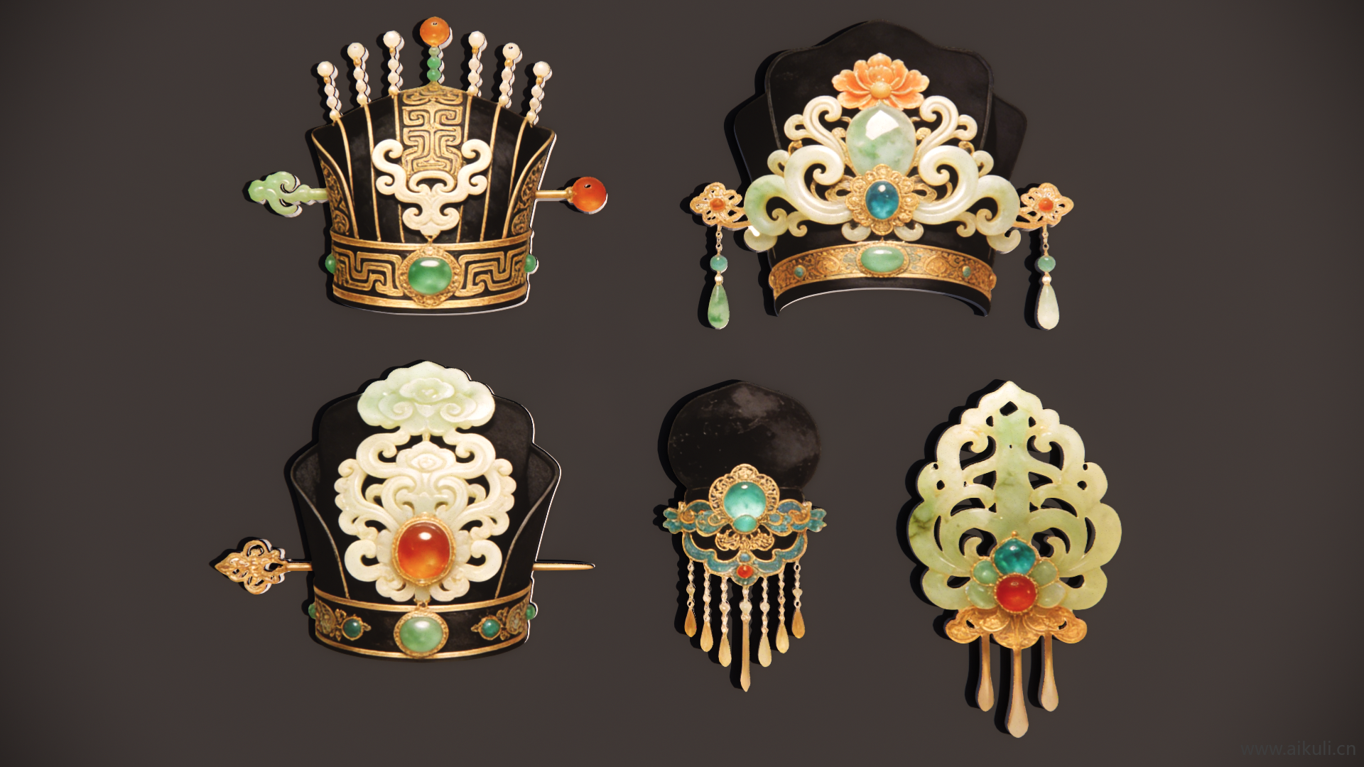 现代2D头饰秦汉时期皇妃帽 戏曲装饰 剪影