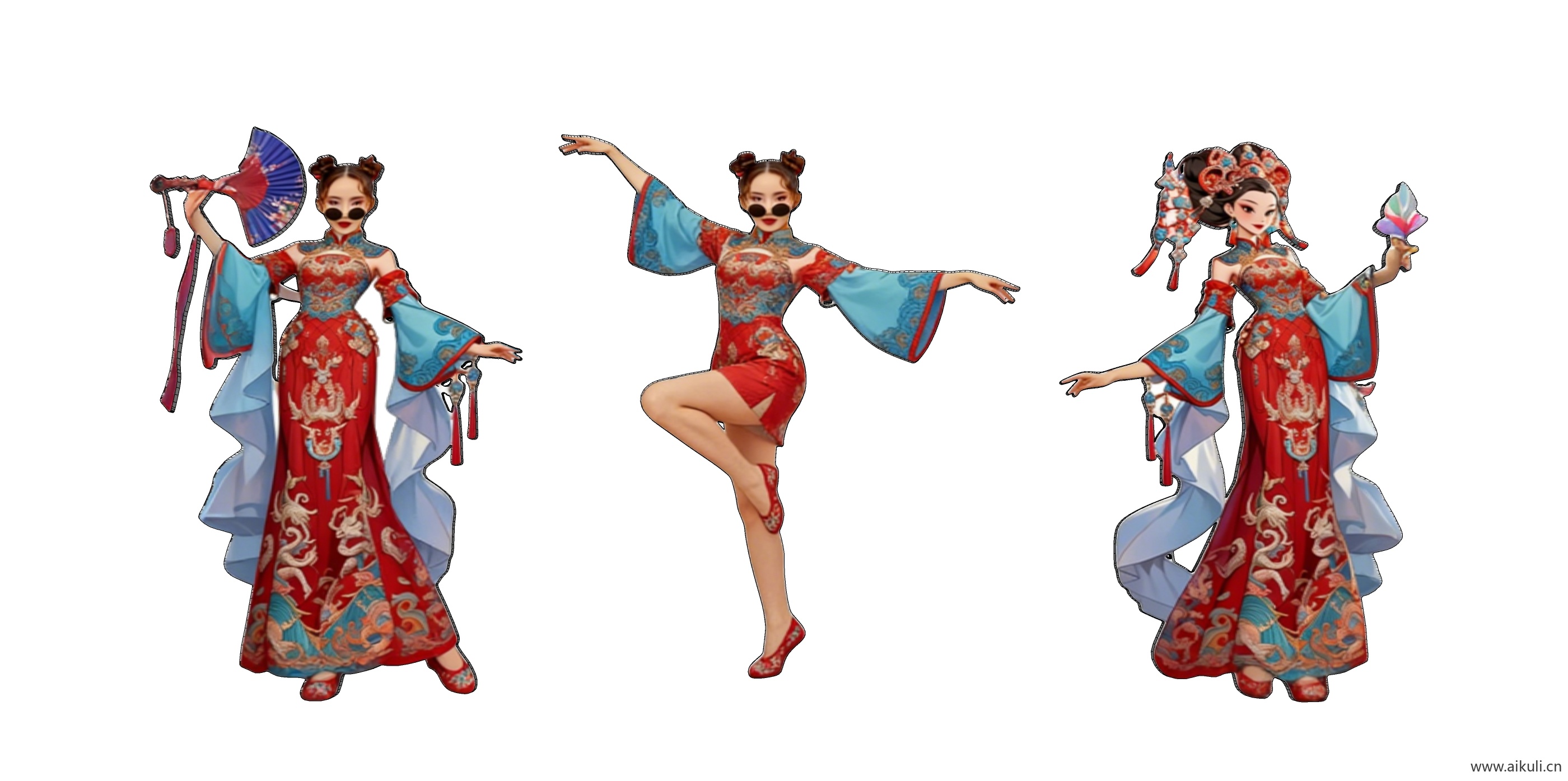 新中式戏曲 国潮 民族服装人物 2D剪影