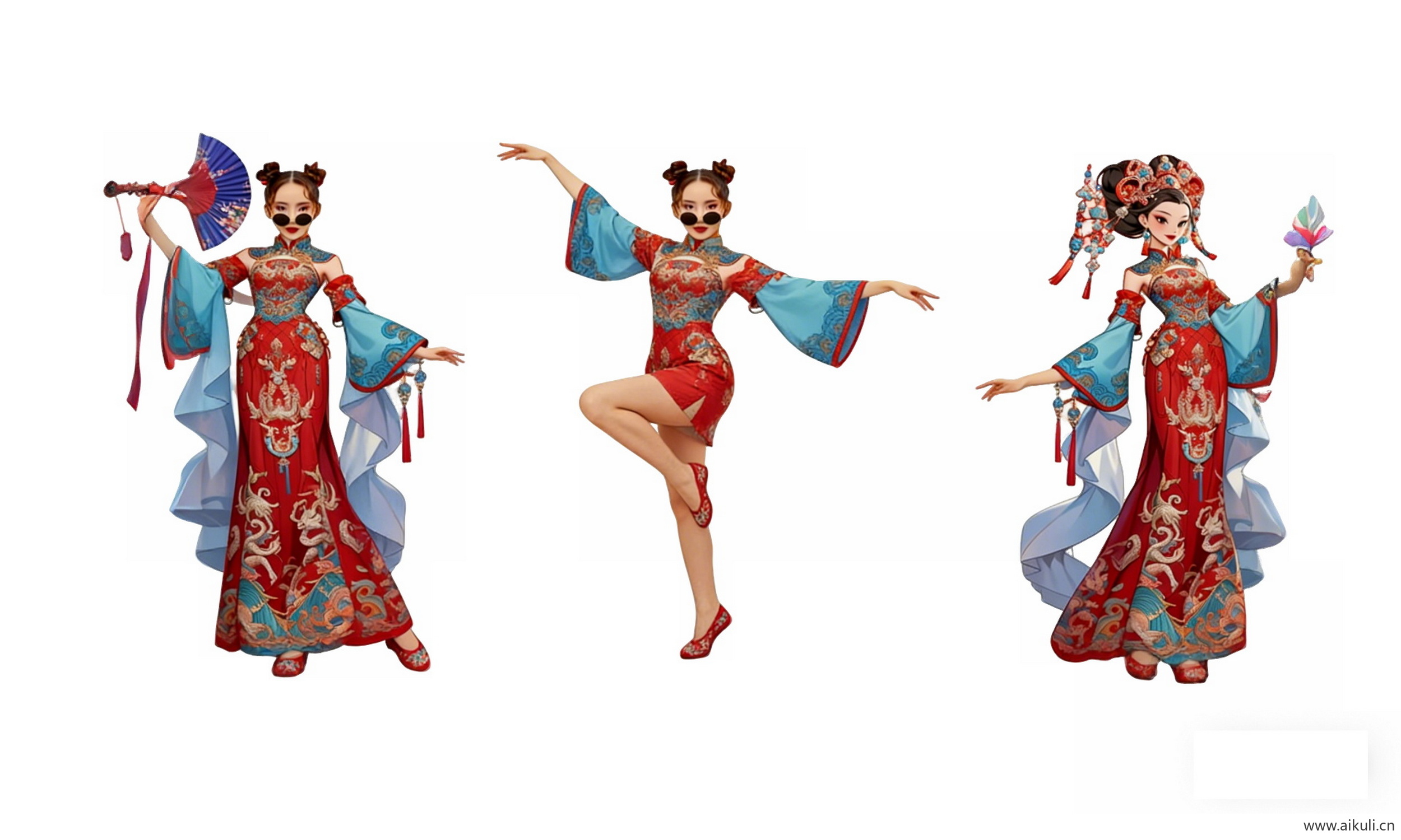 戏曲国潮民族服装人物剪影