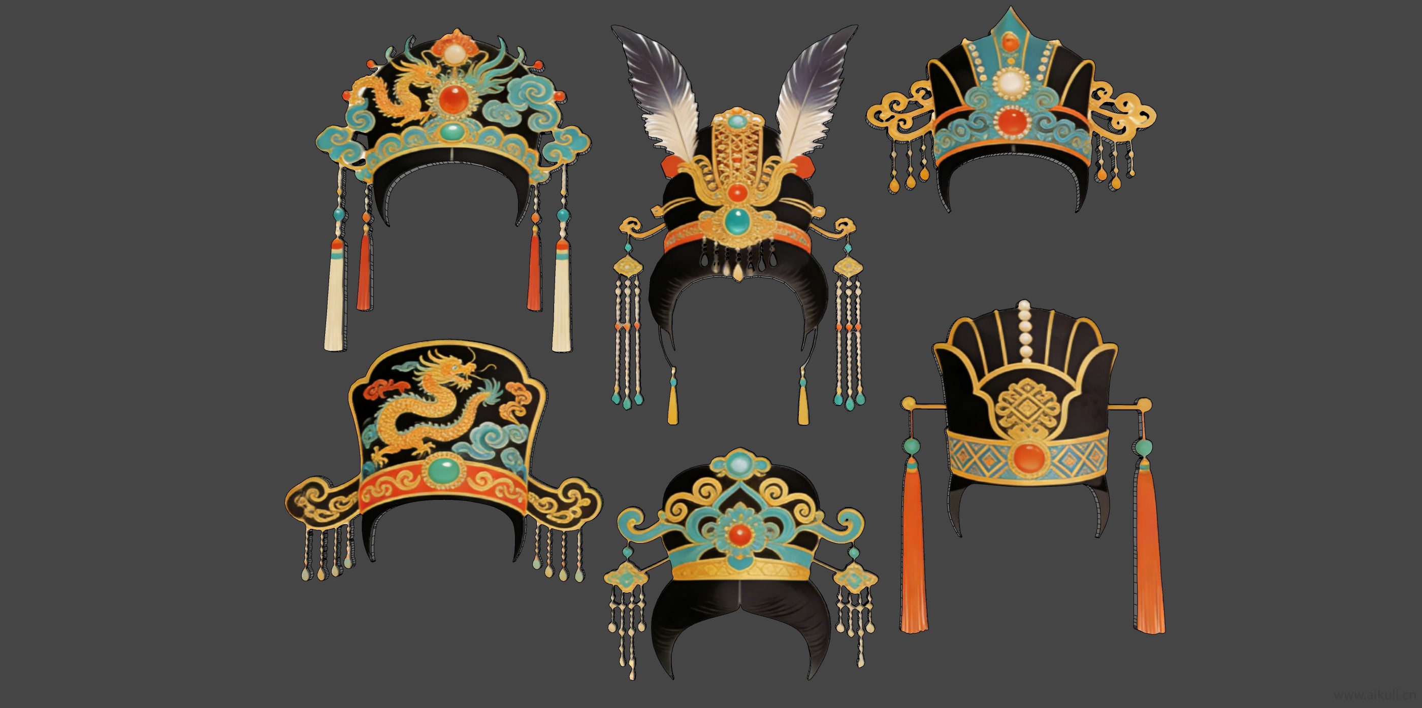 现代2D头饰秦汉时期皇妃帽 戏曲装饰 剪影AA