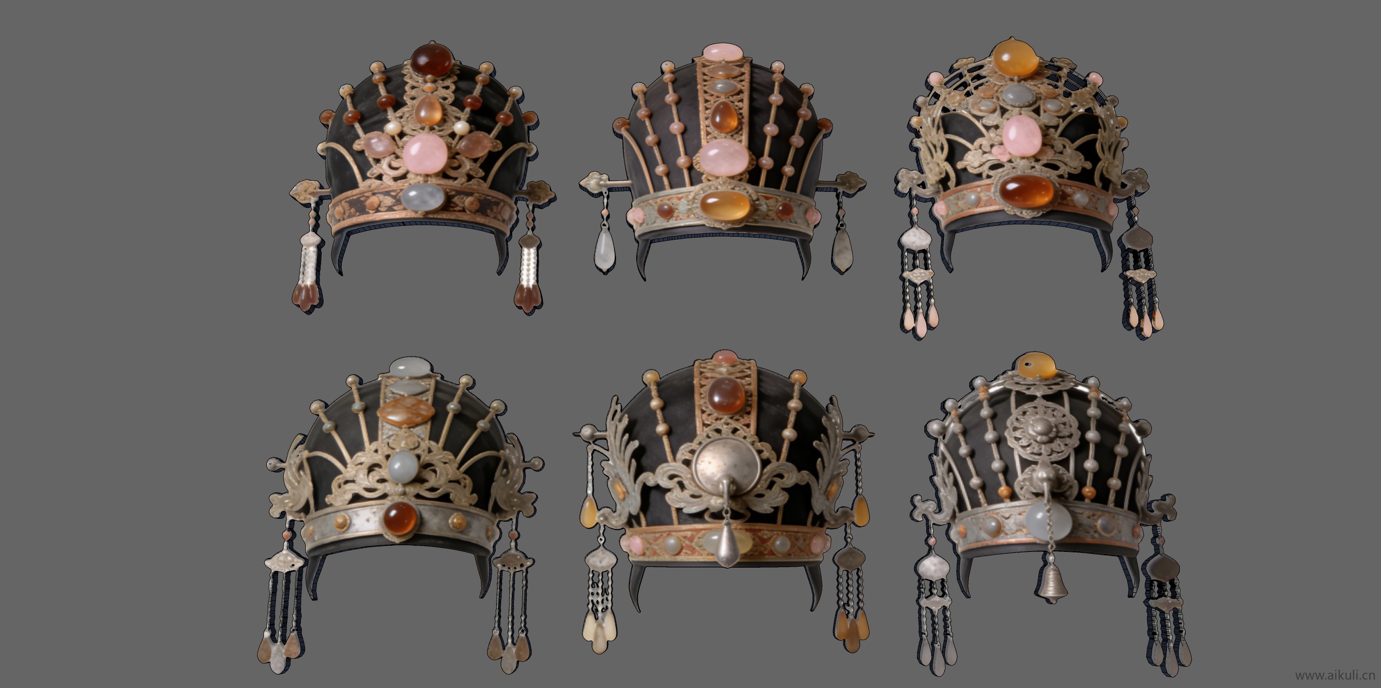 宫廷帽头饰秦汉时期皇妃  2D戏曲帽装饰 剪影C