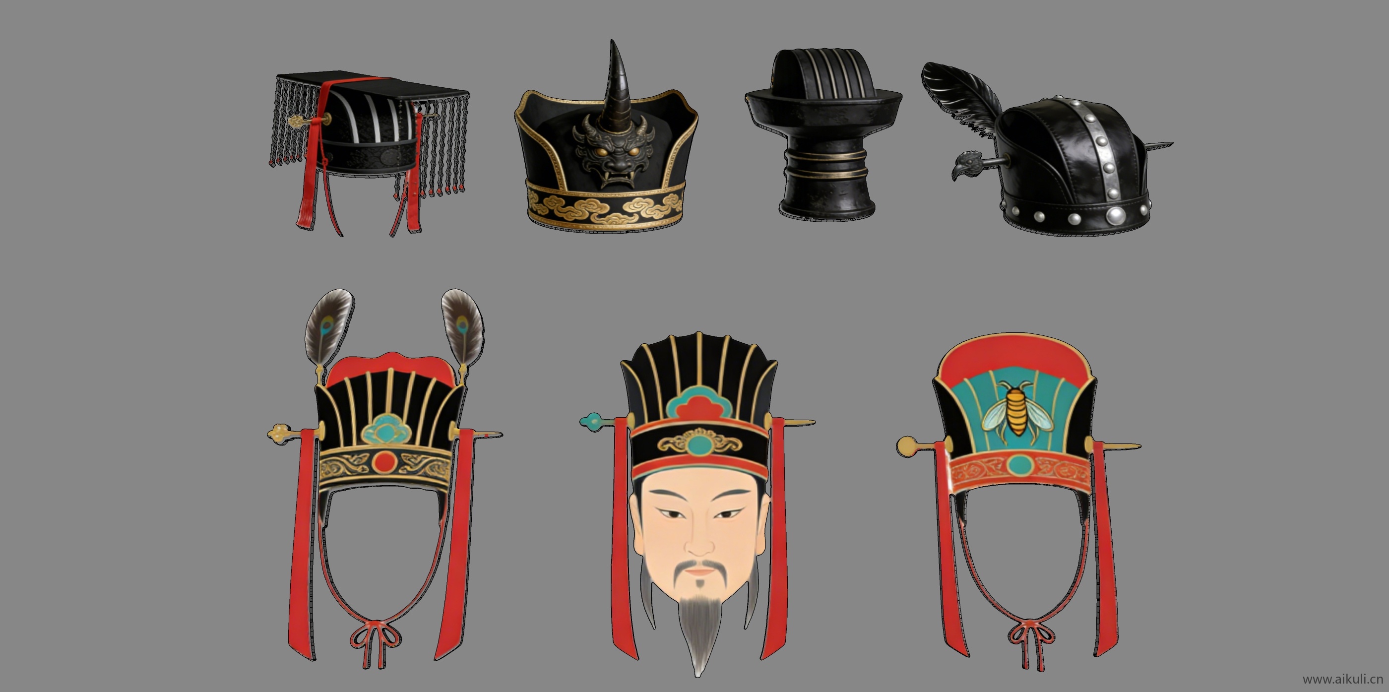 宫廷帽头饰秦汉时期皇妃  2D戏曲帽装饰 剪影F