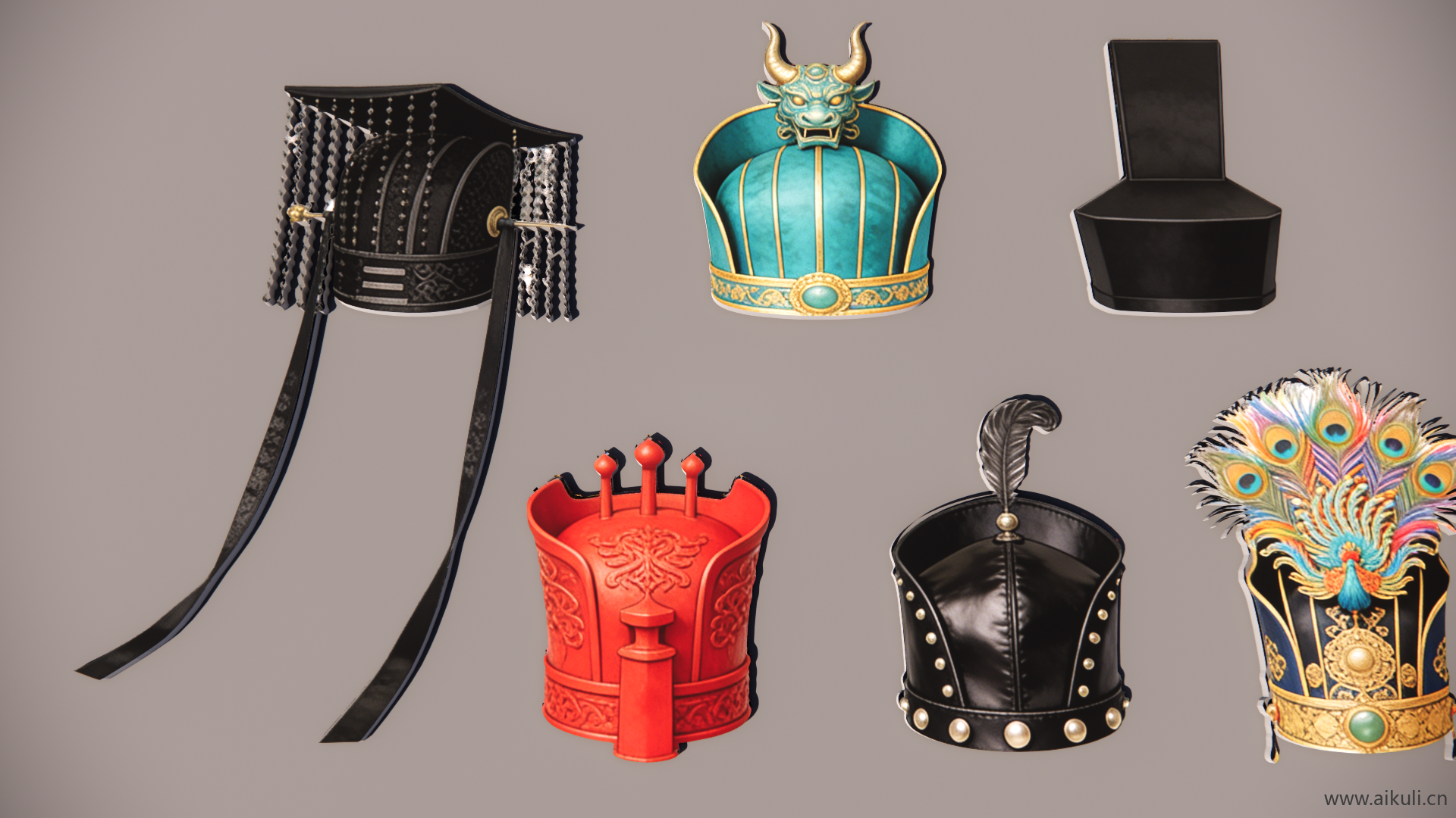 宫廷帽头饰秦汉时期皇妃  2D戏曲帽装饰 剪影H