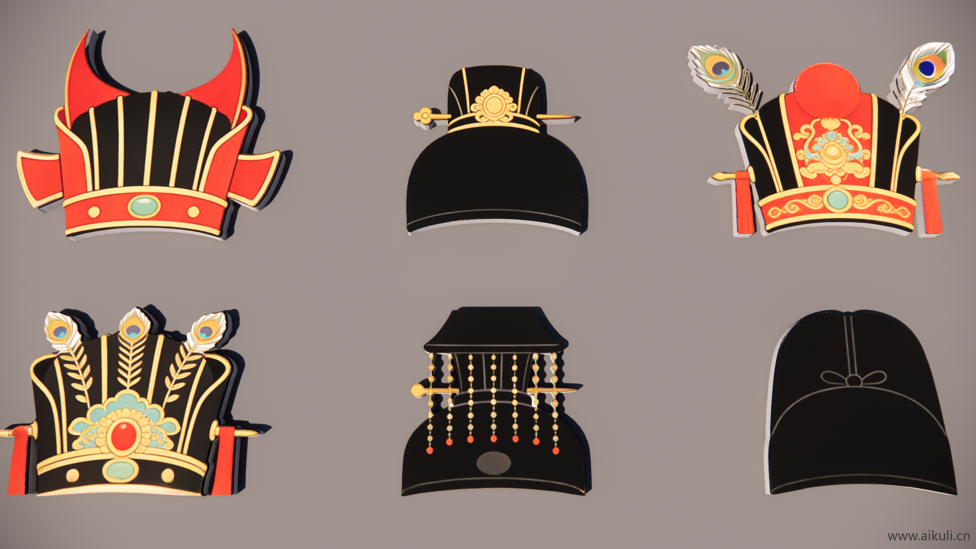 宫廷帽头饰秦汉时期皇妃  2D戏曲帽装饰 剪影G