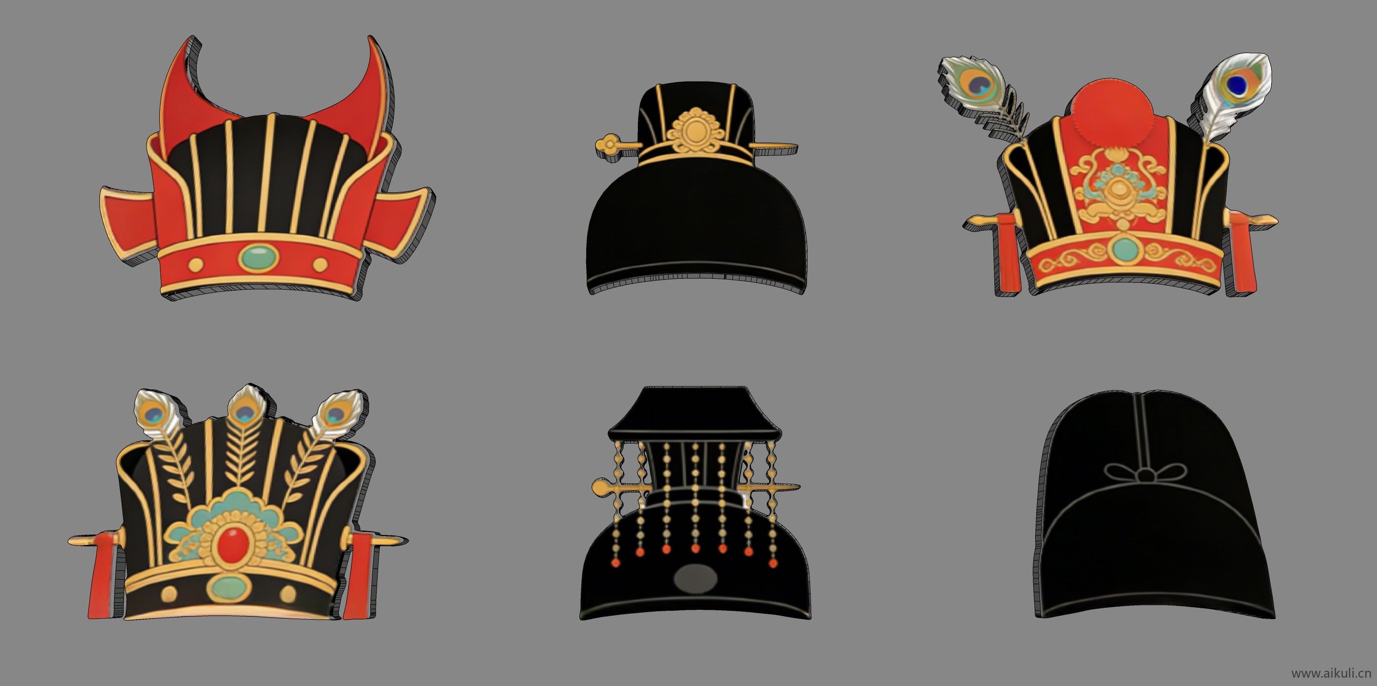 宫廷帽头饰秦汉时期皇妃  2D戏曲帽装饰 剪影G