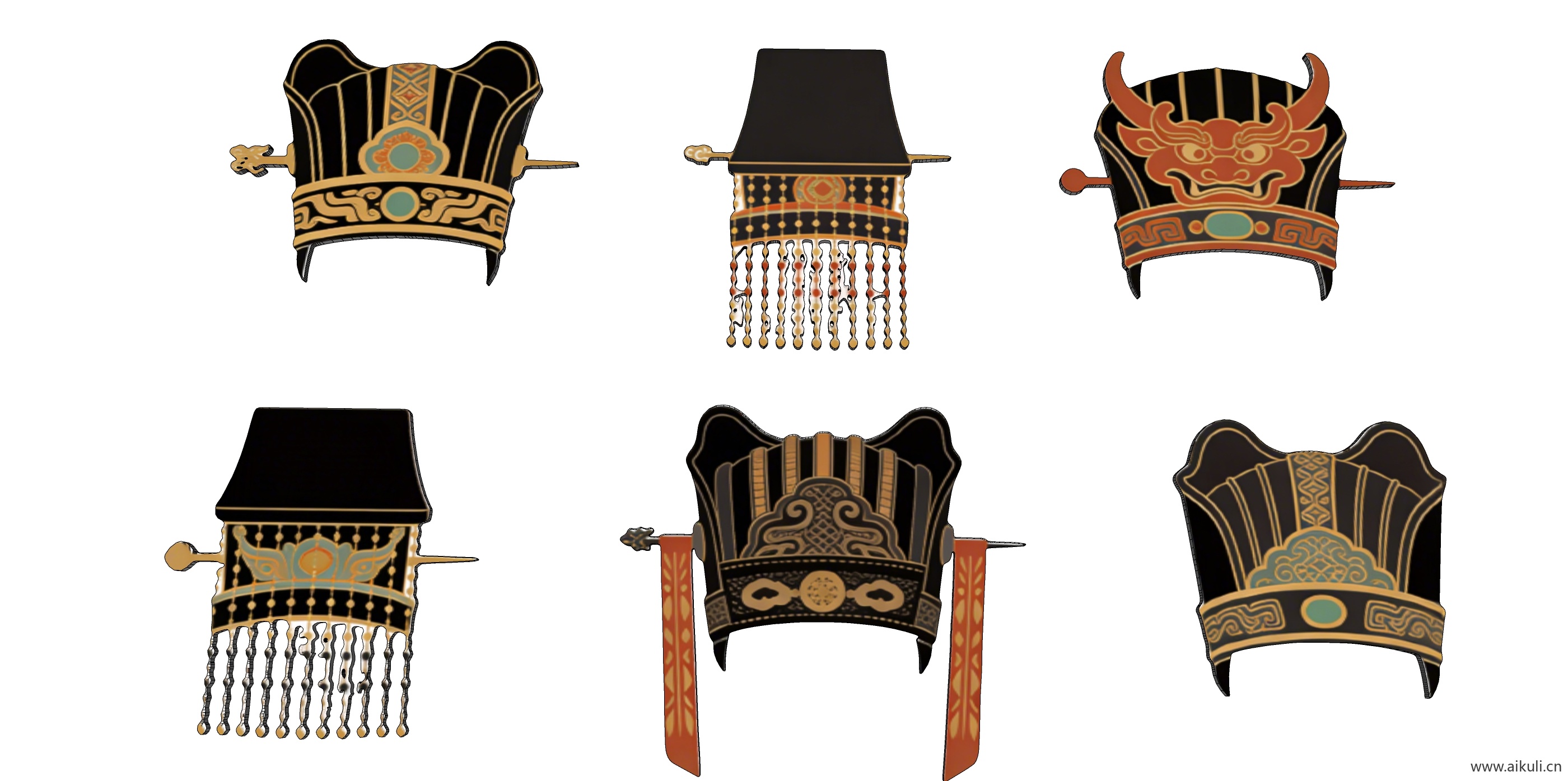 宫廷帽头饰秦汉时期皇妃  2D戏曲帽装饰 剪影D