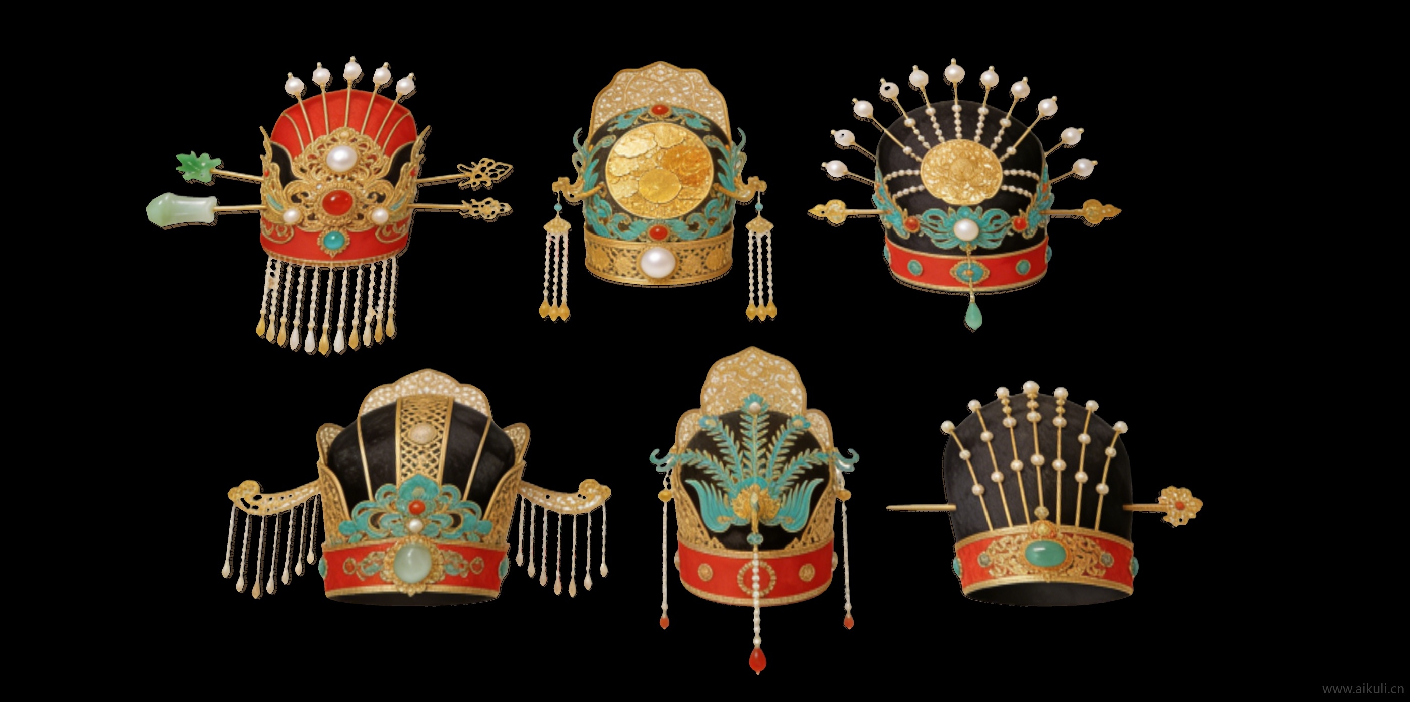 宫廷帽头饰秦汉时期皇妃  2D戏曲帽装饰 剪影