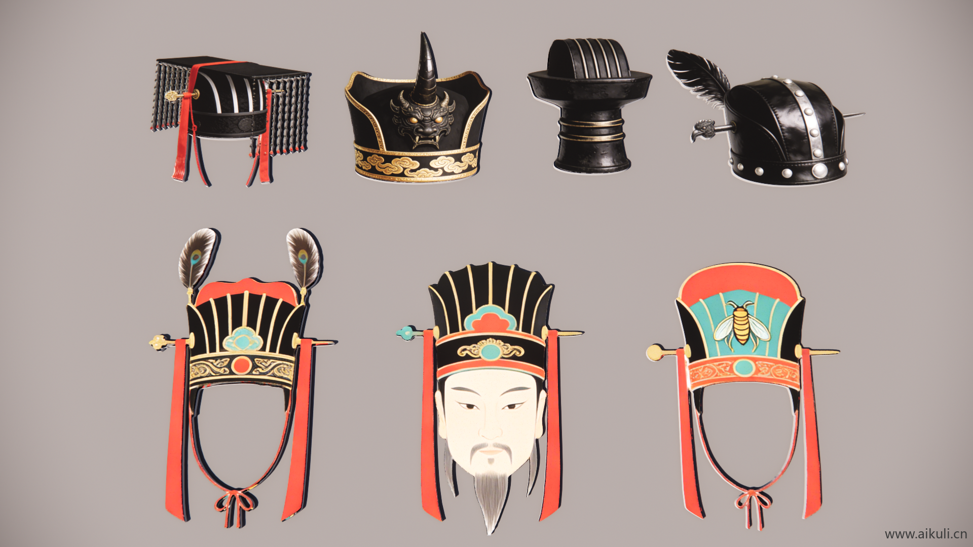 宫廷帽头饰秦汉时期皇妃  2D戏曲帽装饰 剪影F