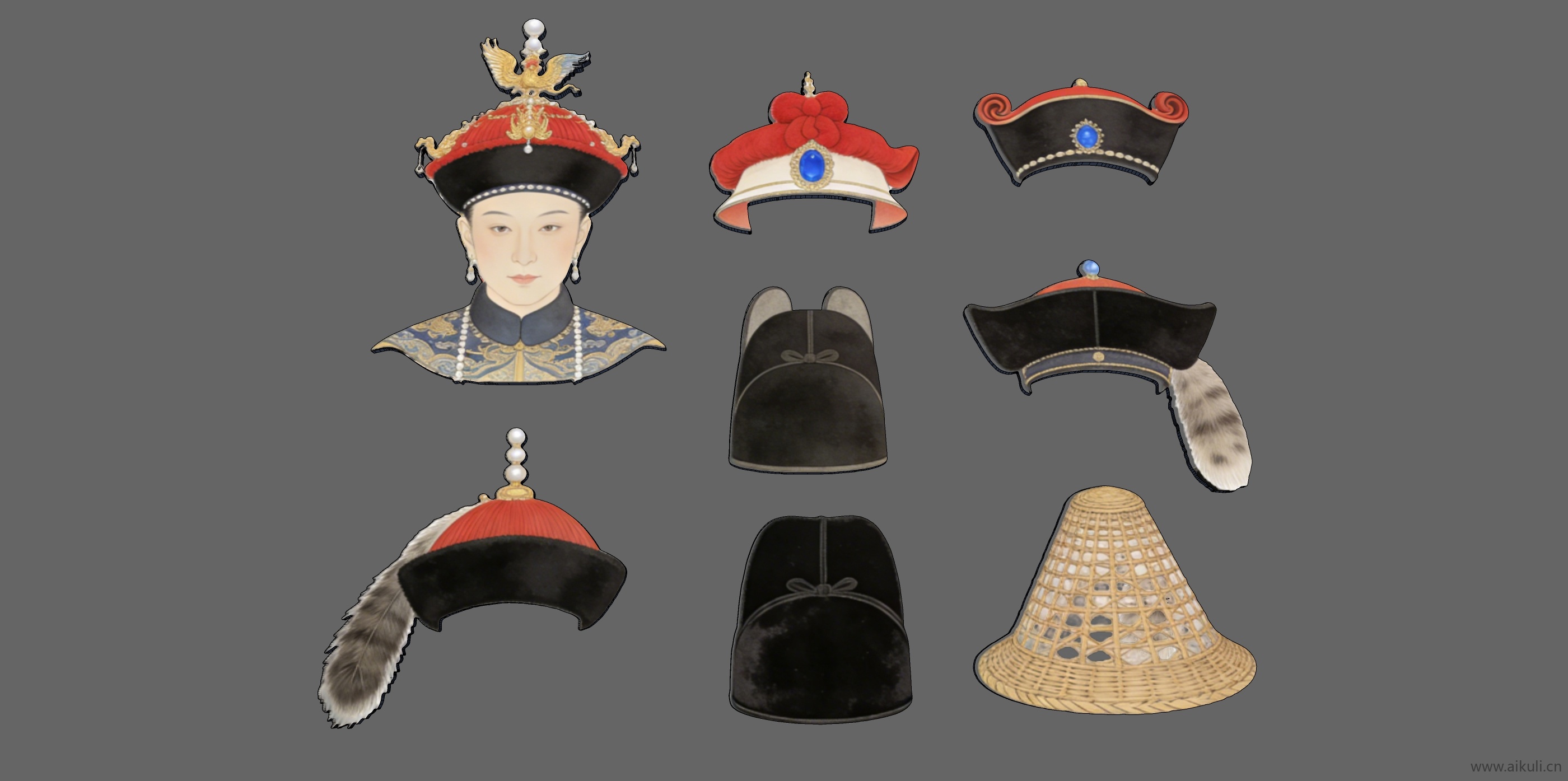 宫廷帽头饰秦汉时期皇妃  2D戏曲帽装饰 剪影B 