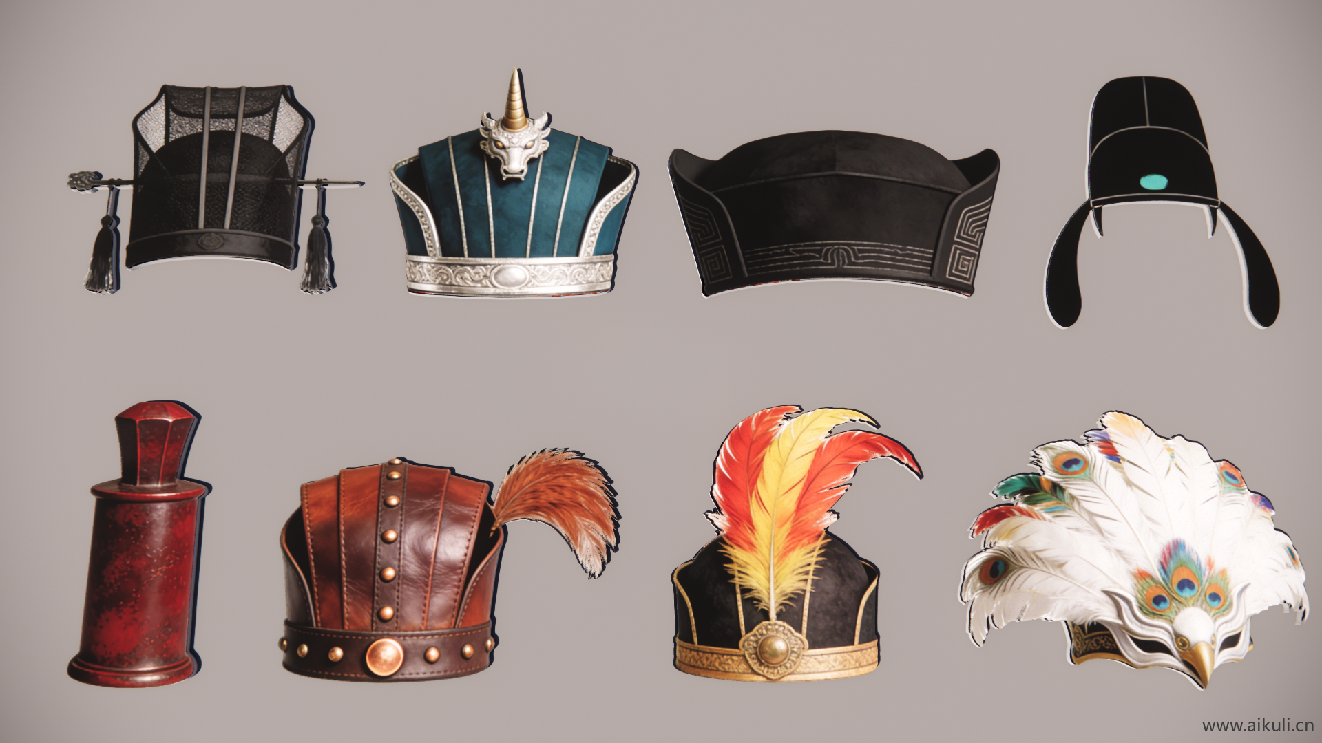 宫廷帽头饰秦汉时期皇妃  2D戏曲帽装饰 剪影E