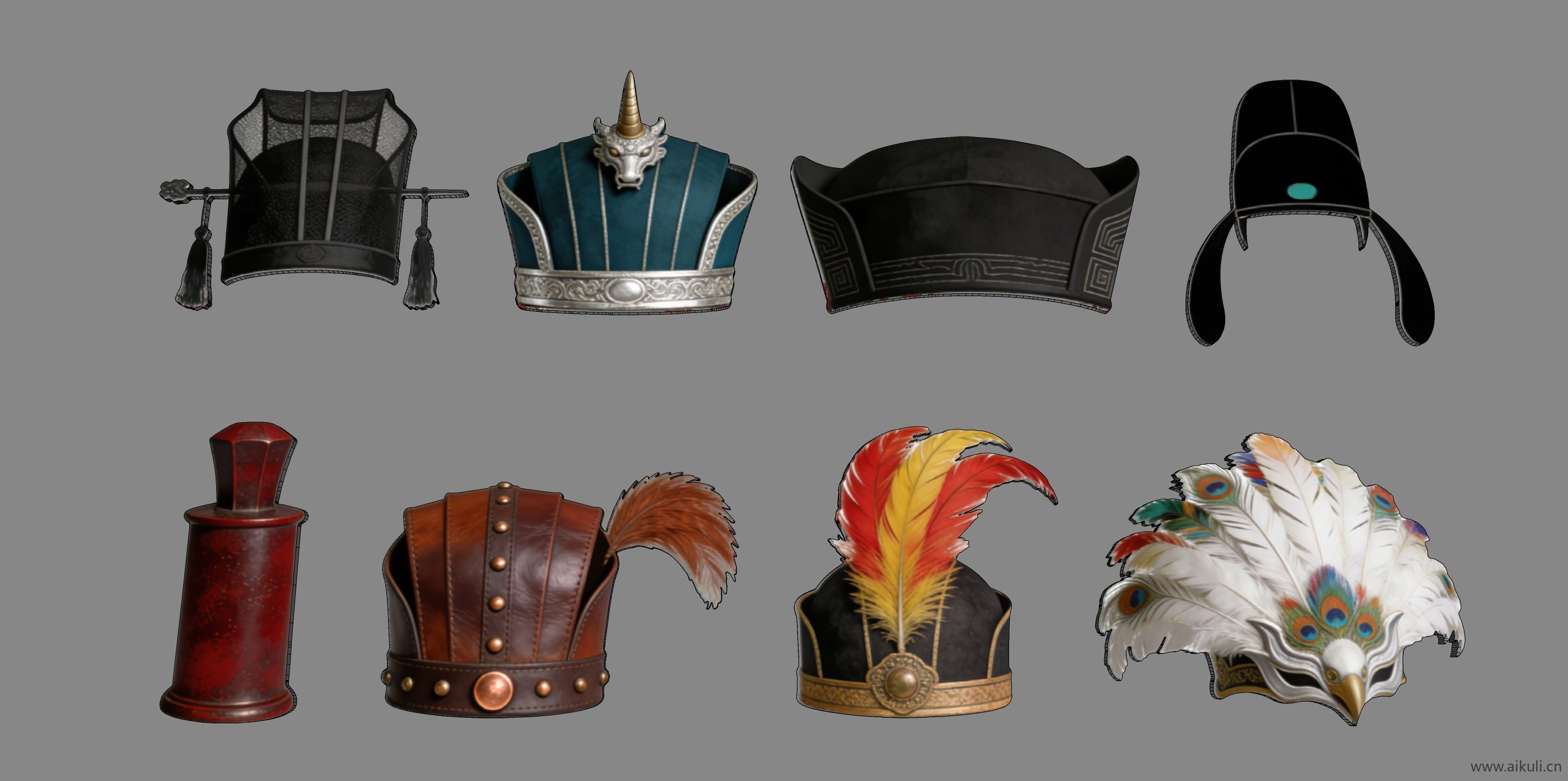 宫廷帽头饰秦汉时期皇妃  2D戏曲帽装饰 剪影E