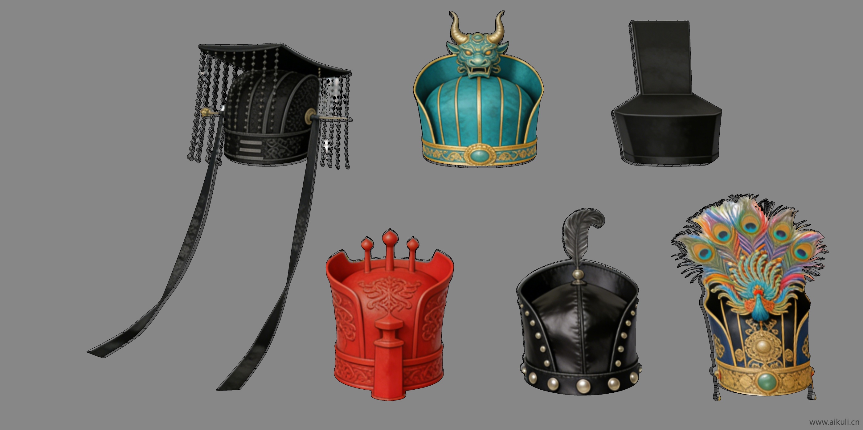 宫廷帽头饰秦汉时期皇妃  2D戏曲帽装饰 剪影H