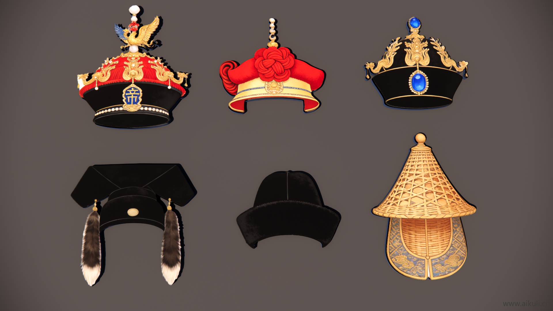 宫廷帽头饰秦汉时期皇妃  2D戏曲帽装饰 剪影A