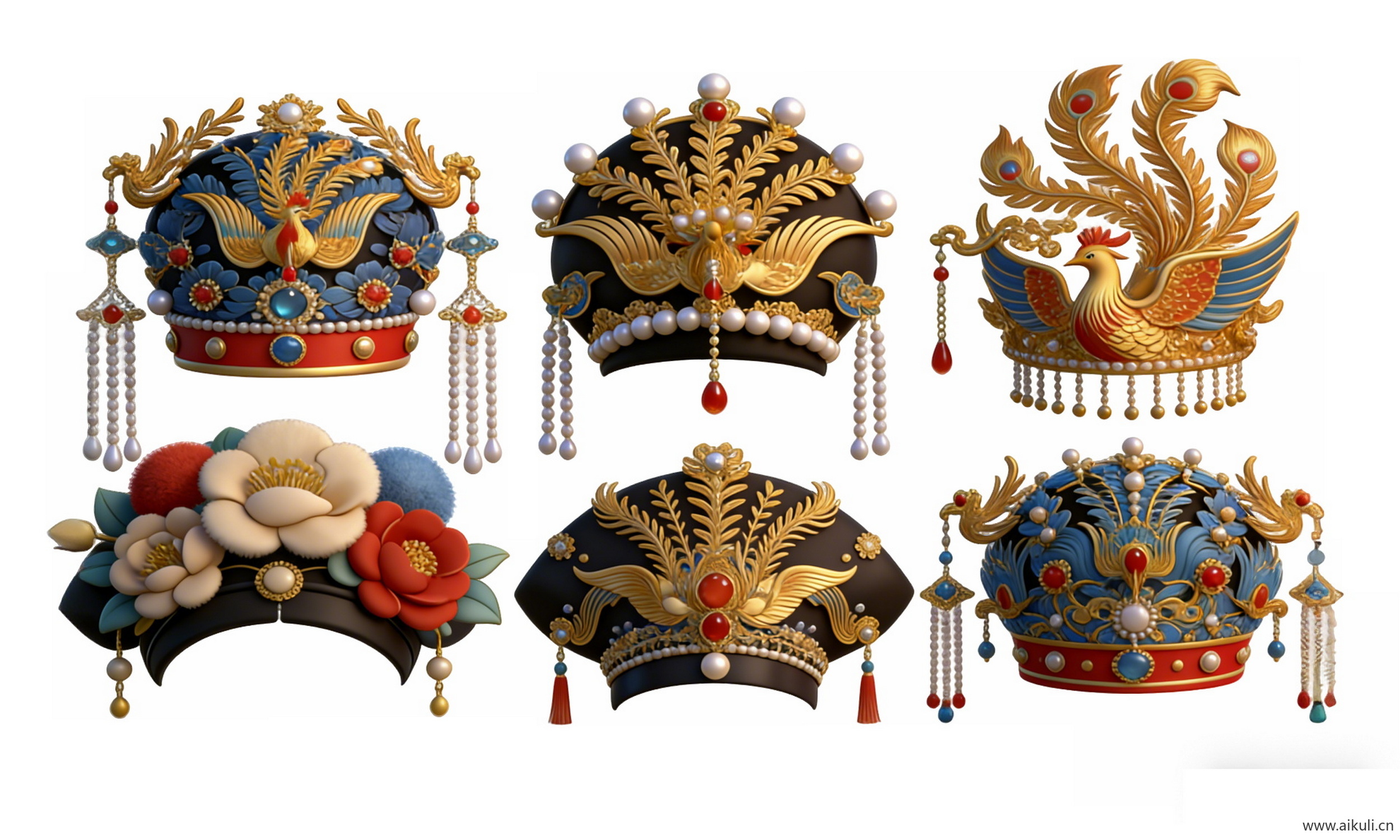 古风传统头饰 国潮戏曲帽头饰 A4-PNG素材