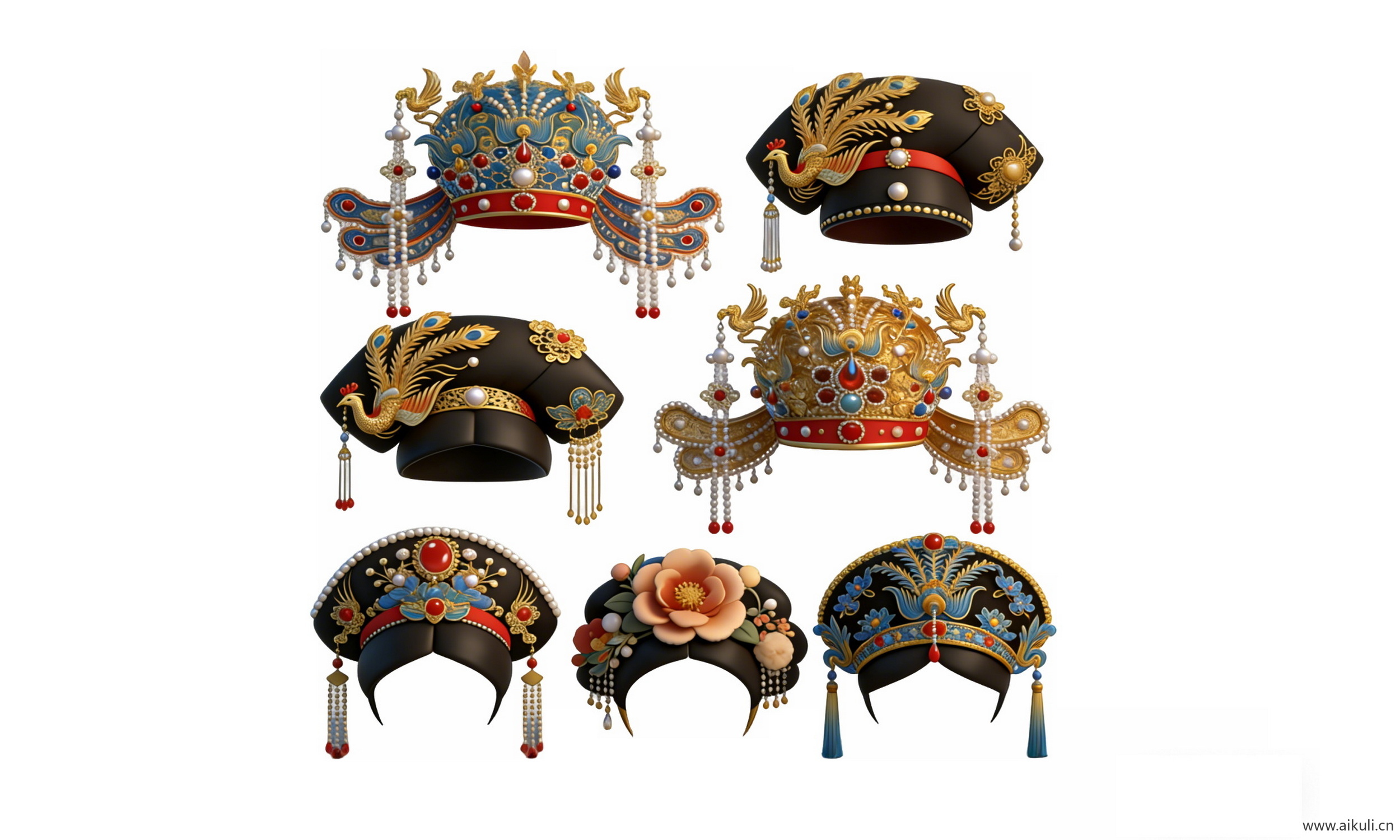 古风传统头饰 国潮戏曲帽头饰 A5-PNG素材