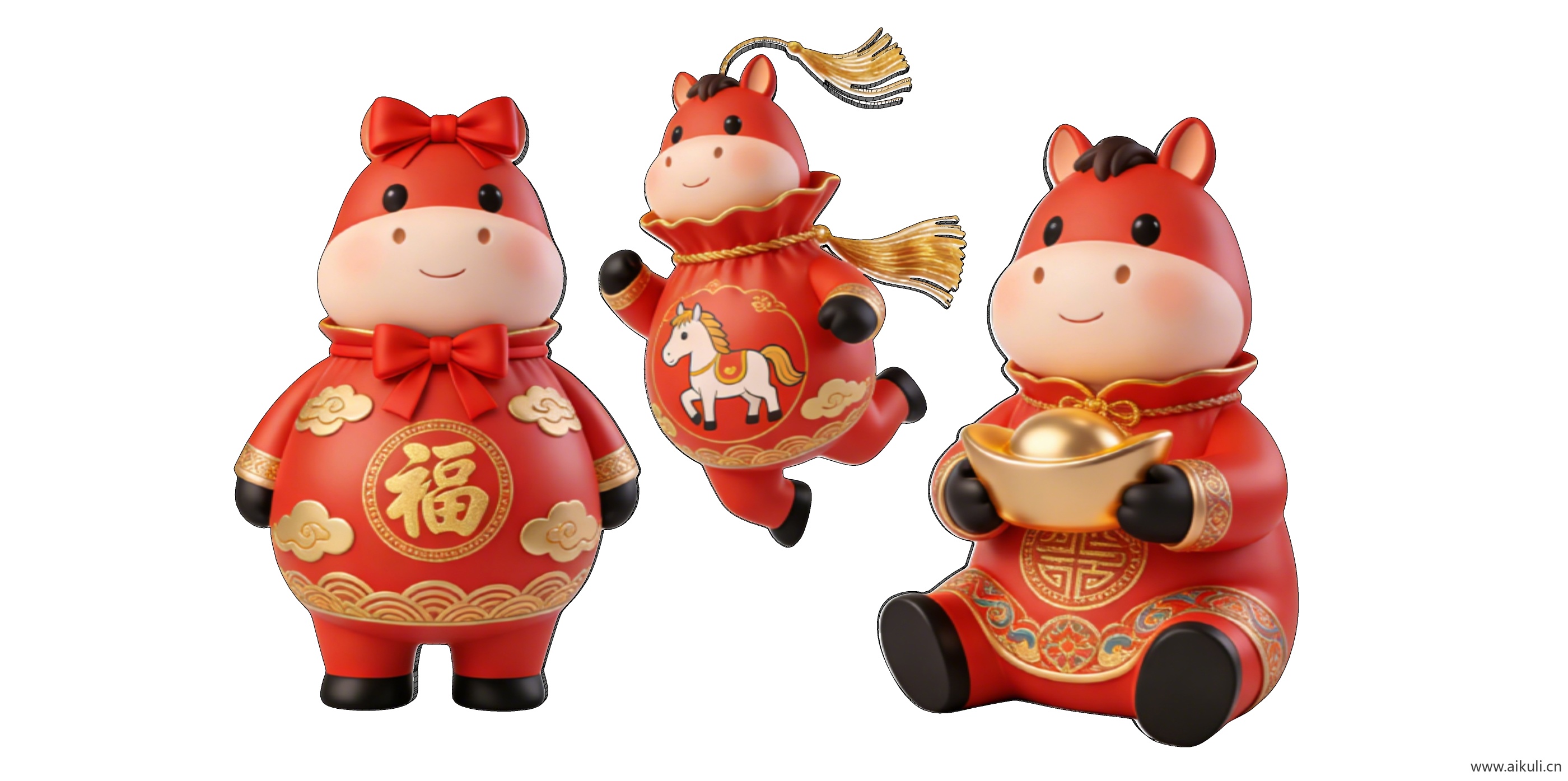 2D中式马年卡通吉祥物剪影