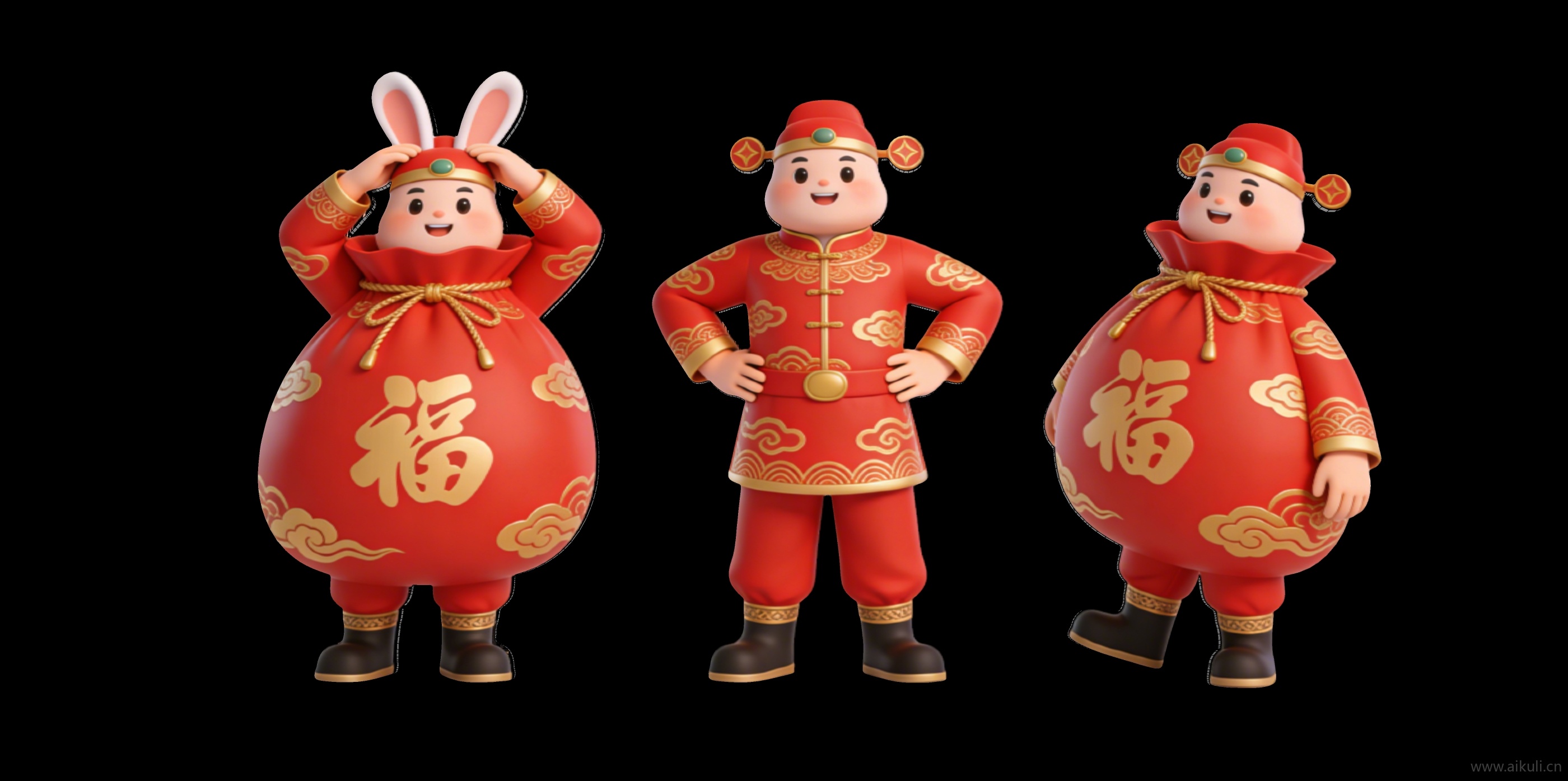 2D中式 福袋卡通吉祥物剪影