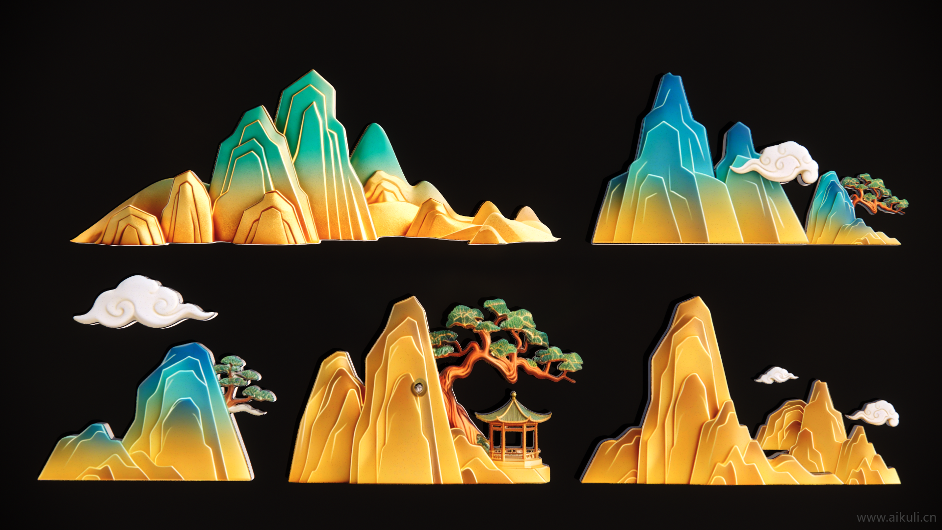 2D中式国潮山水云剪影A