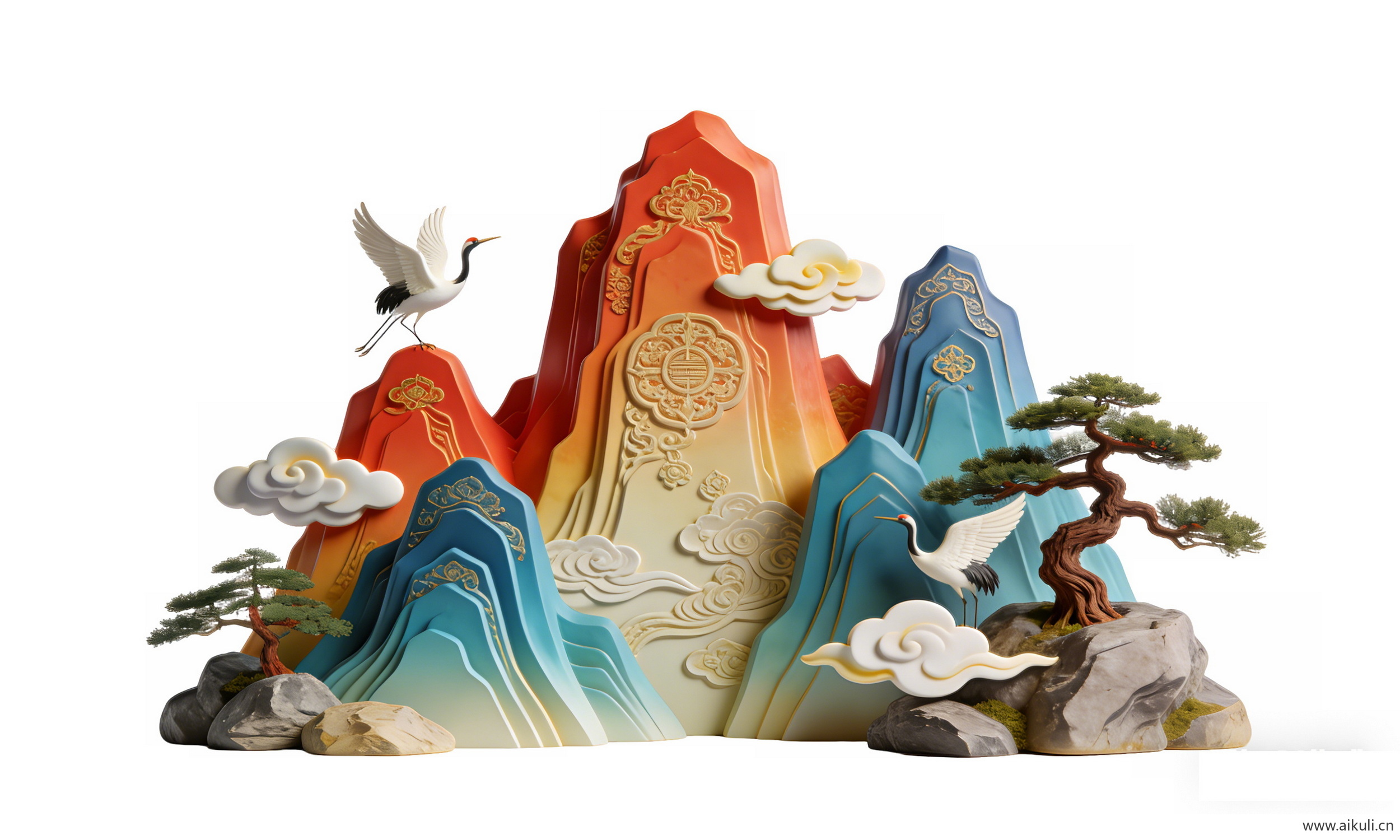 中式国潮山水云PNG剪影 (10)