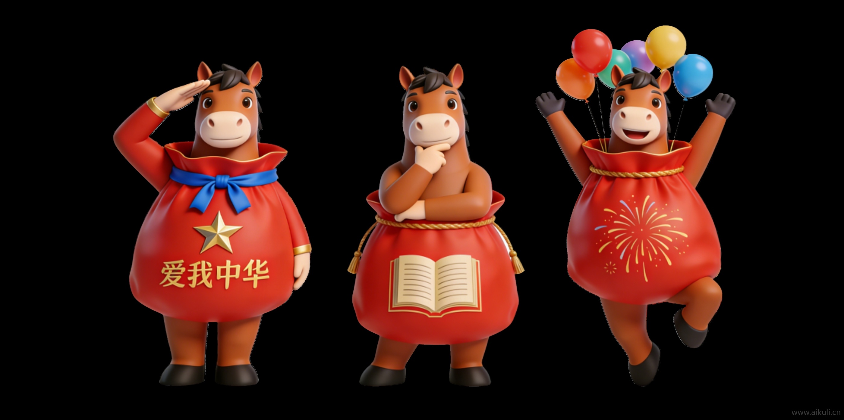 2D中式马年卡通吉祥物剪影A