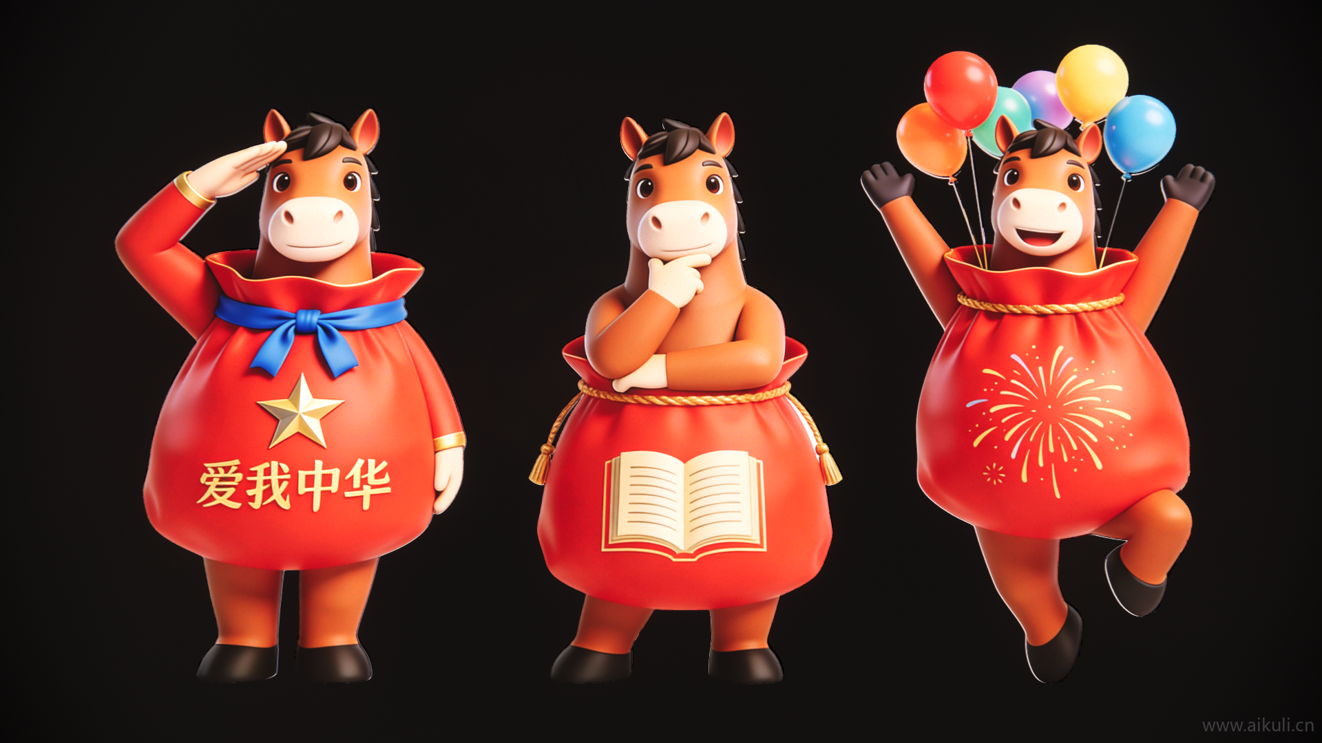 2D中式马年卡通吉祥物剪影A