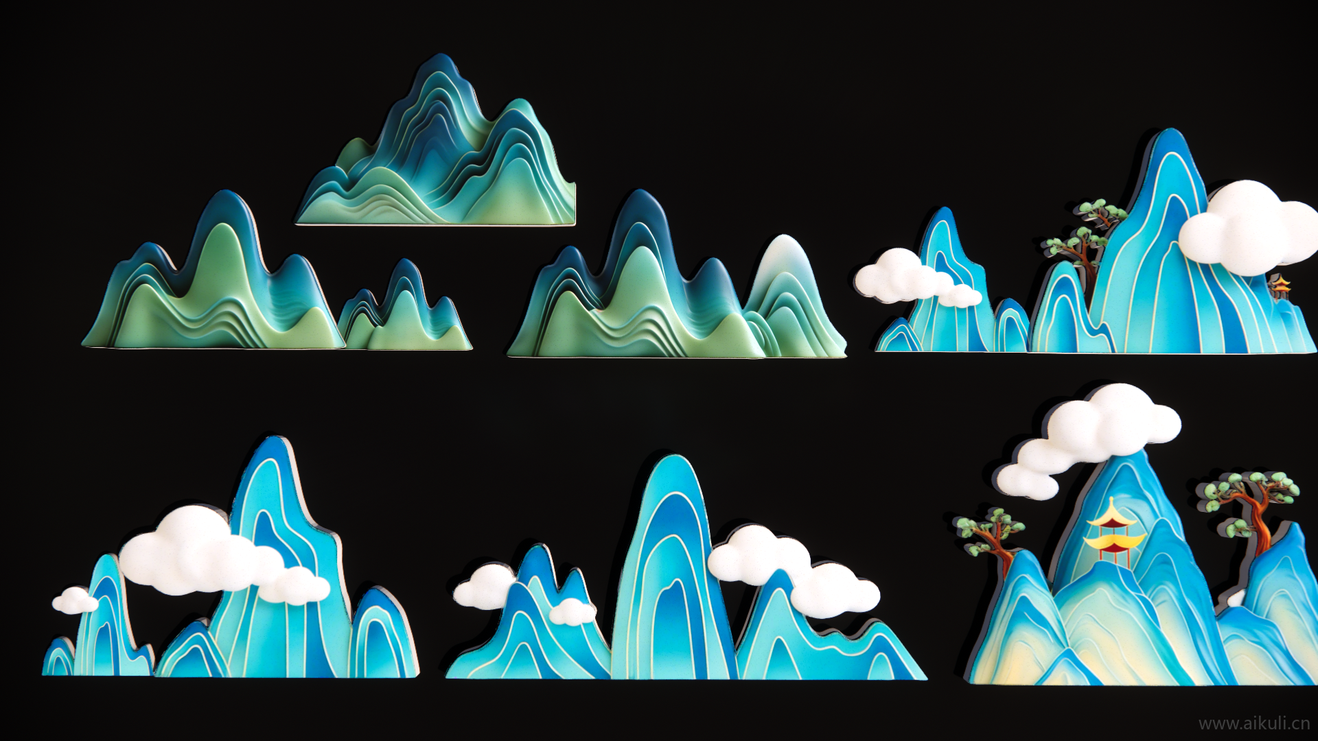 2D中式国潮山水云剪影C