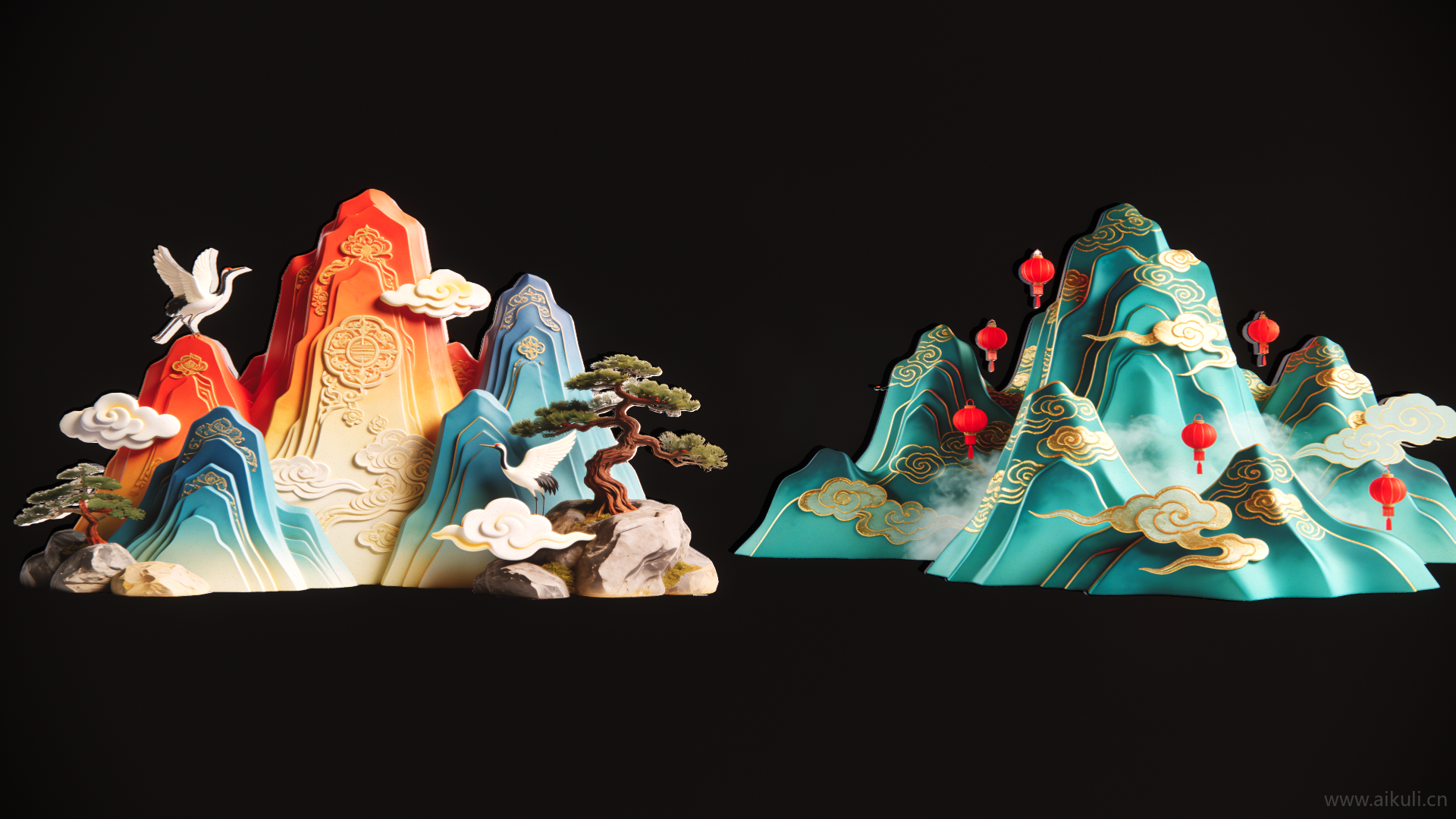 2D中式国潮山水云剪影B