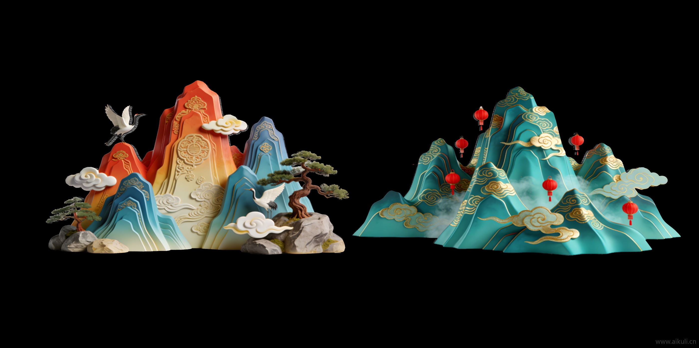 2D中式国潮山水云剪影B