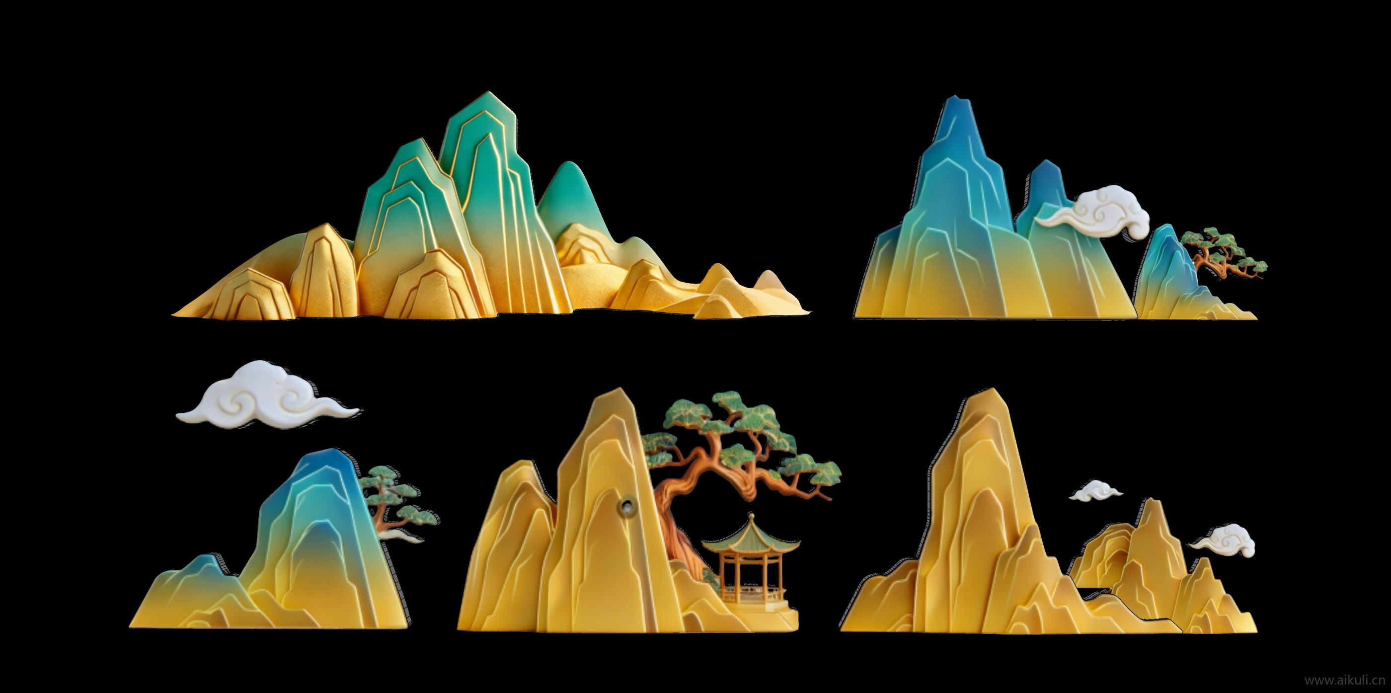 2D中式国潮山水云剪影A