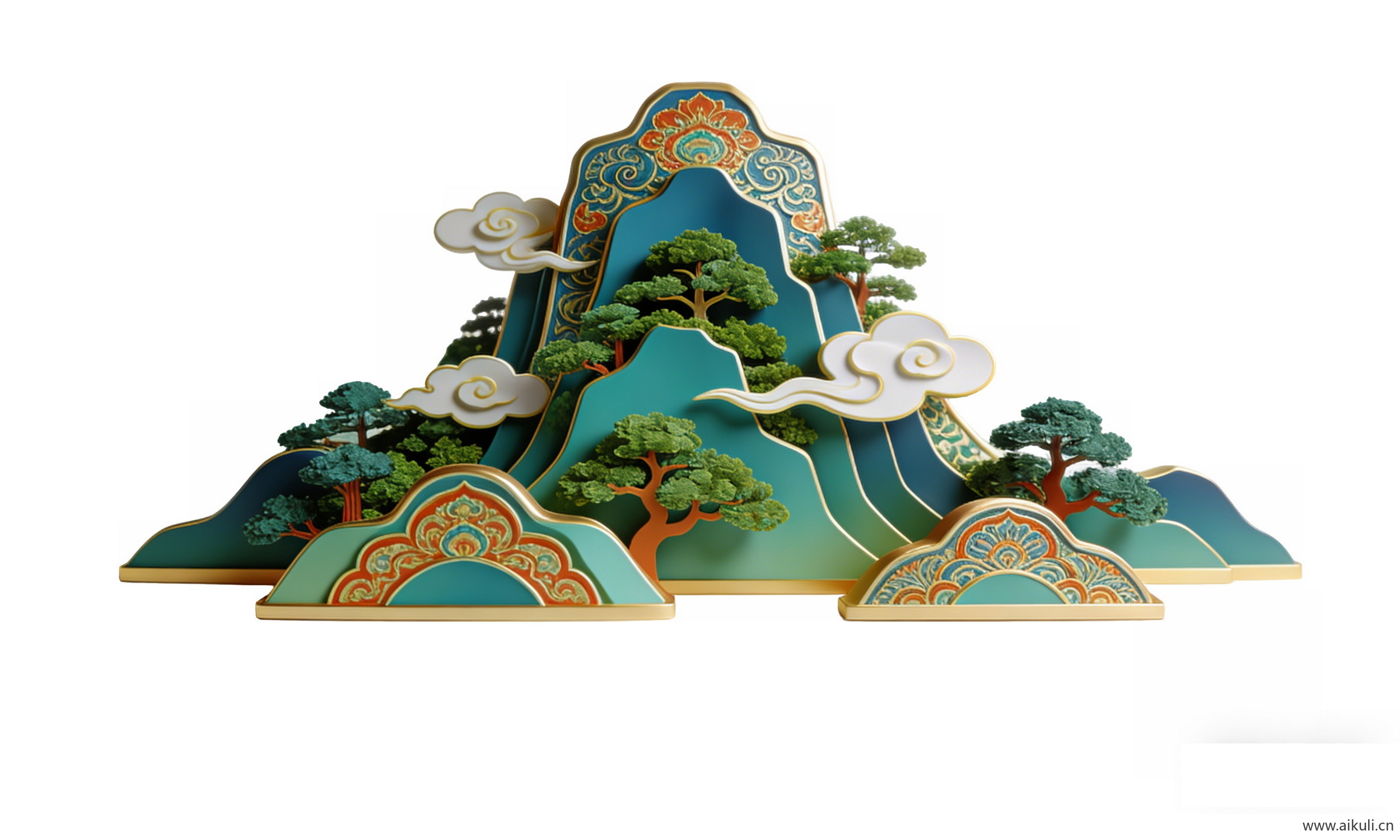 中式国潮山水云PNG剪影 (7)