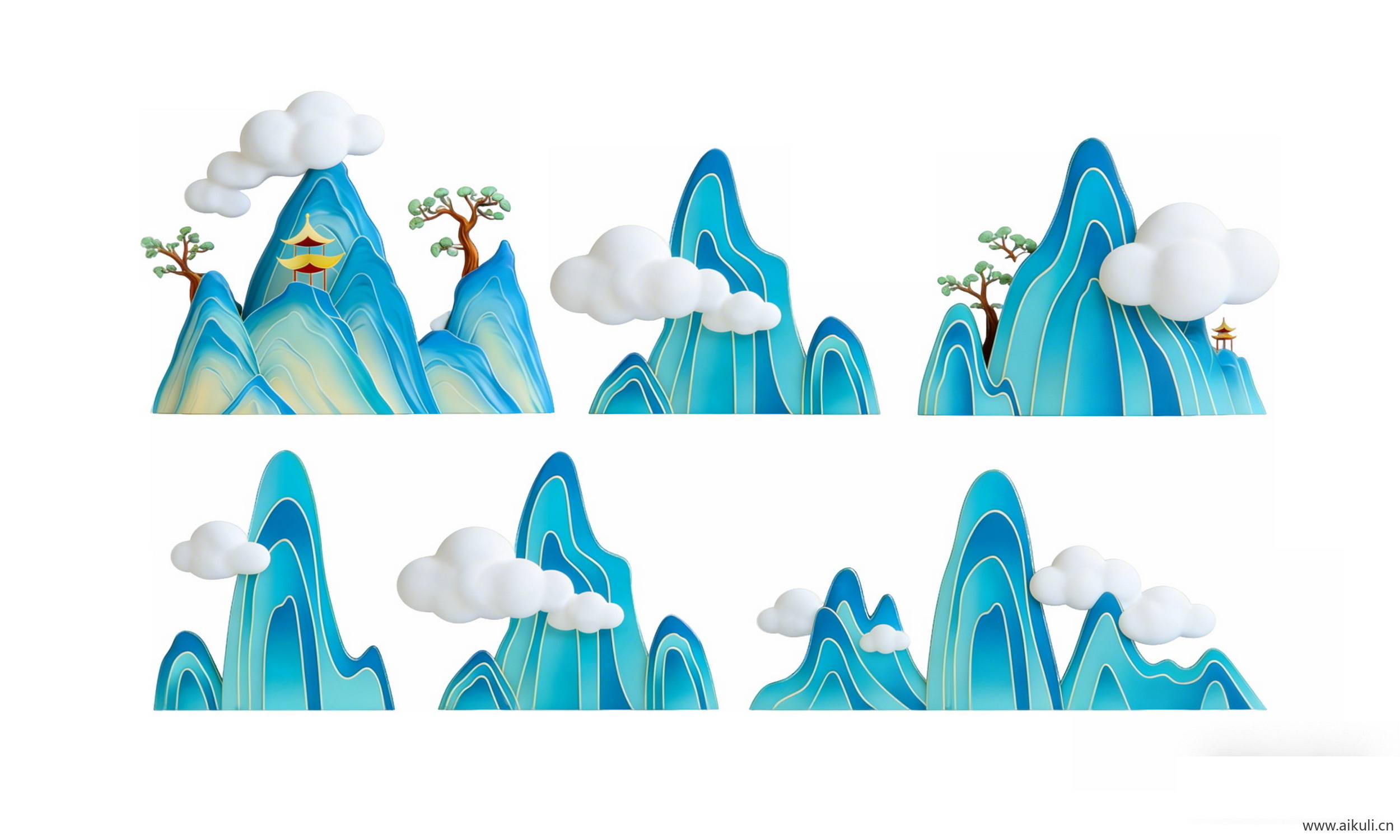 中式国潮山水云PNG剪影 (2)