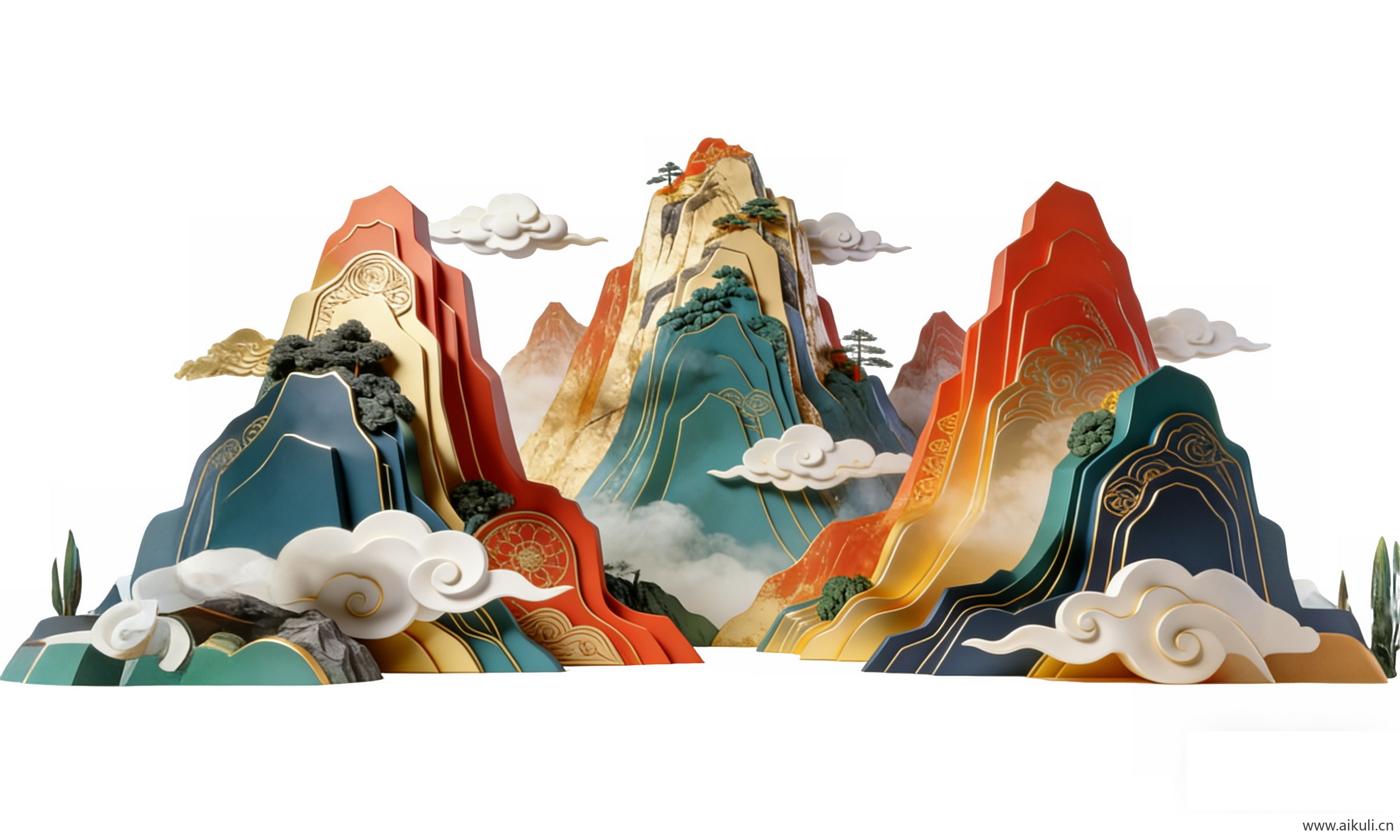 中式国潮山水云PNG剪影 (8)