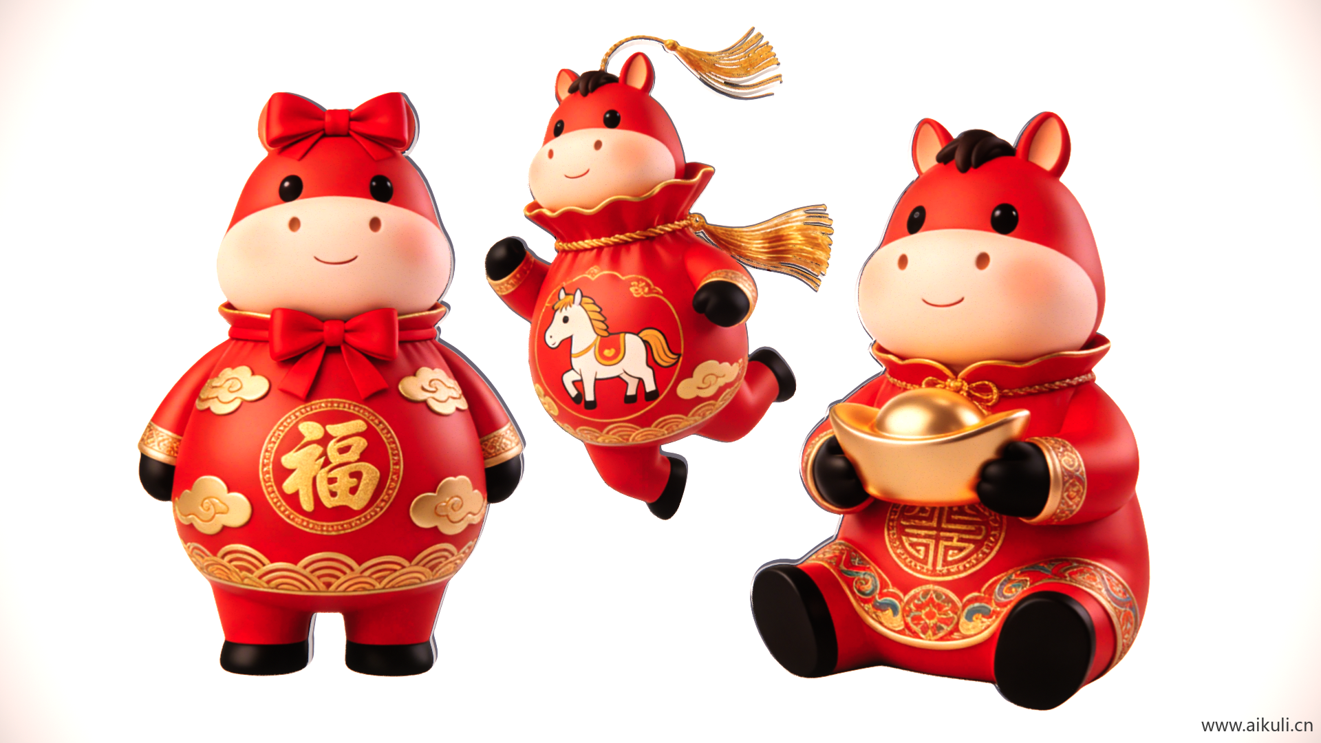 2D中式马年卡通吉祥物剪影