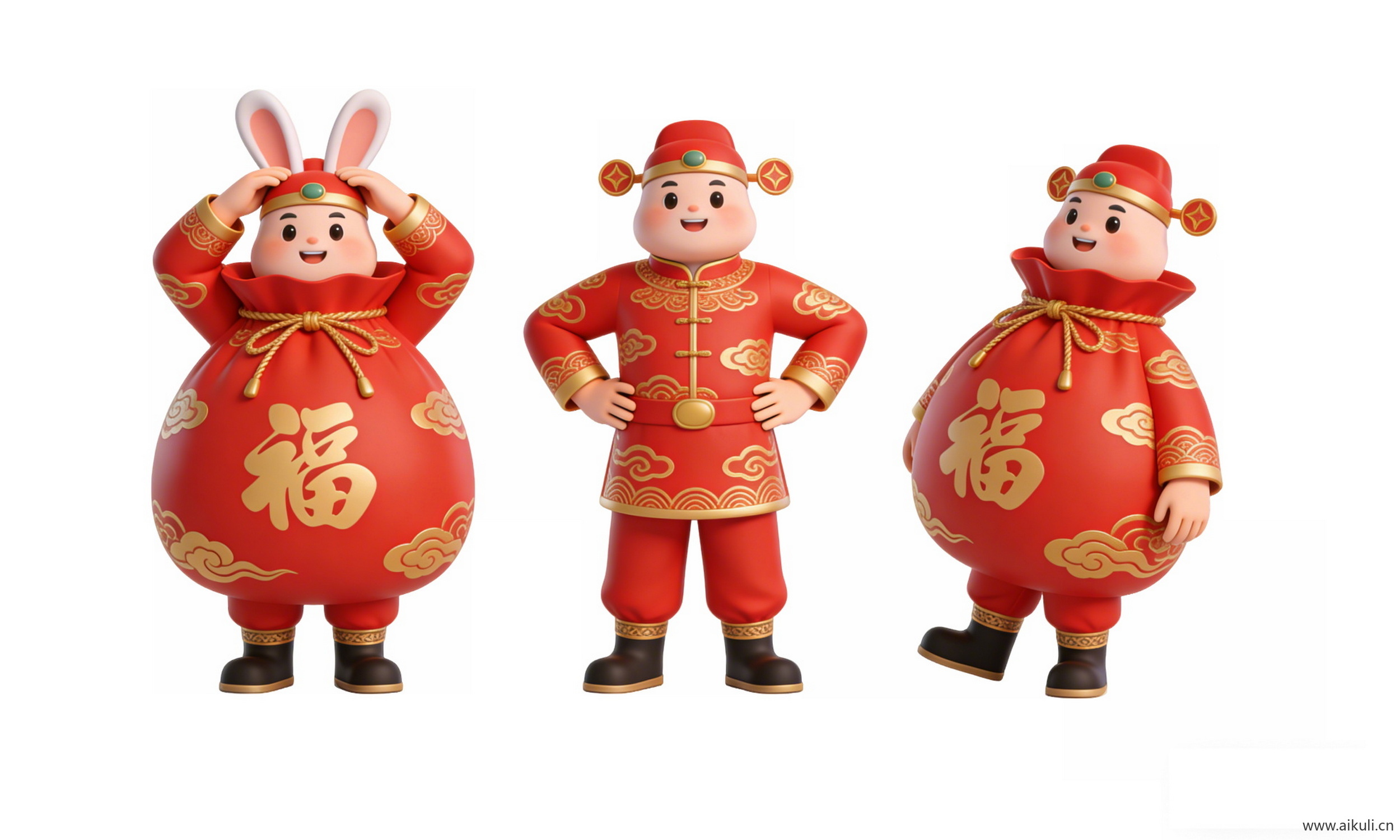 2D中式 福袋卡通吉祥物剪影PNG (3)