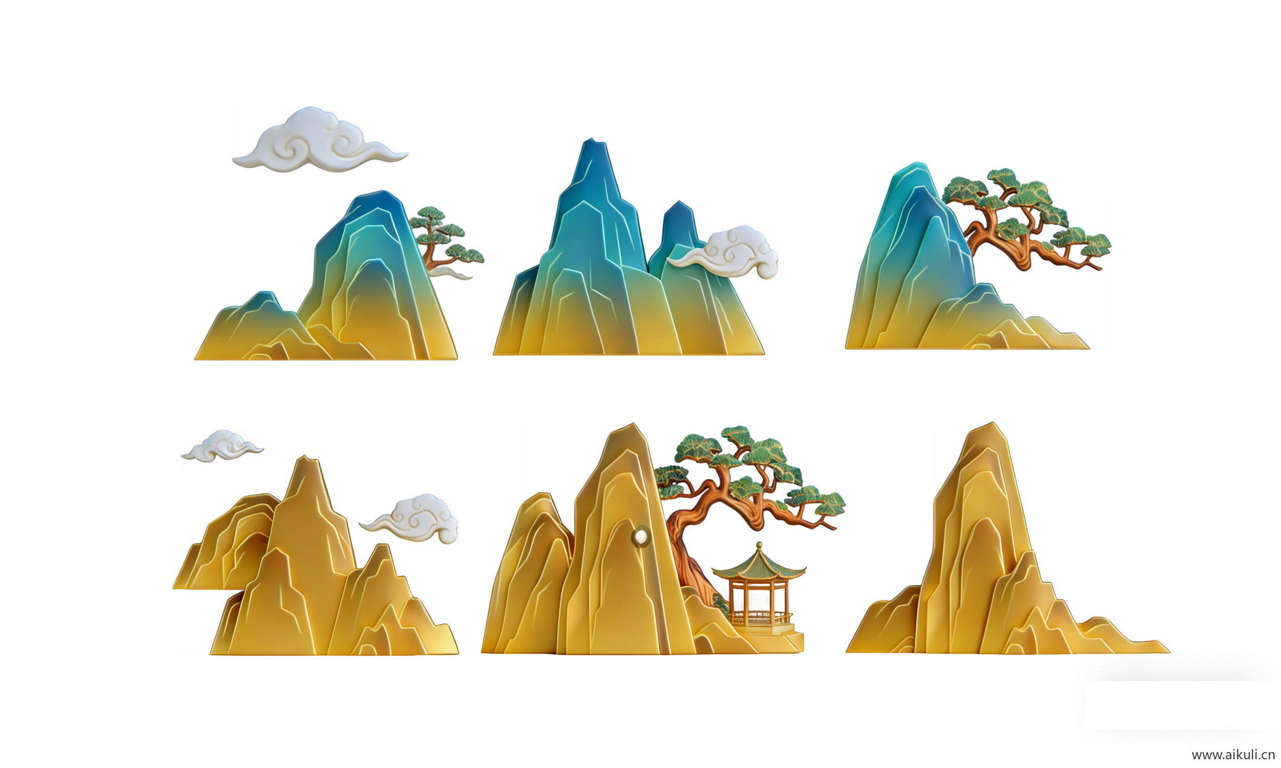 中式国潮山水云PNG剪影 (13)