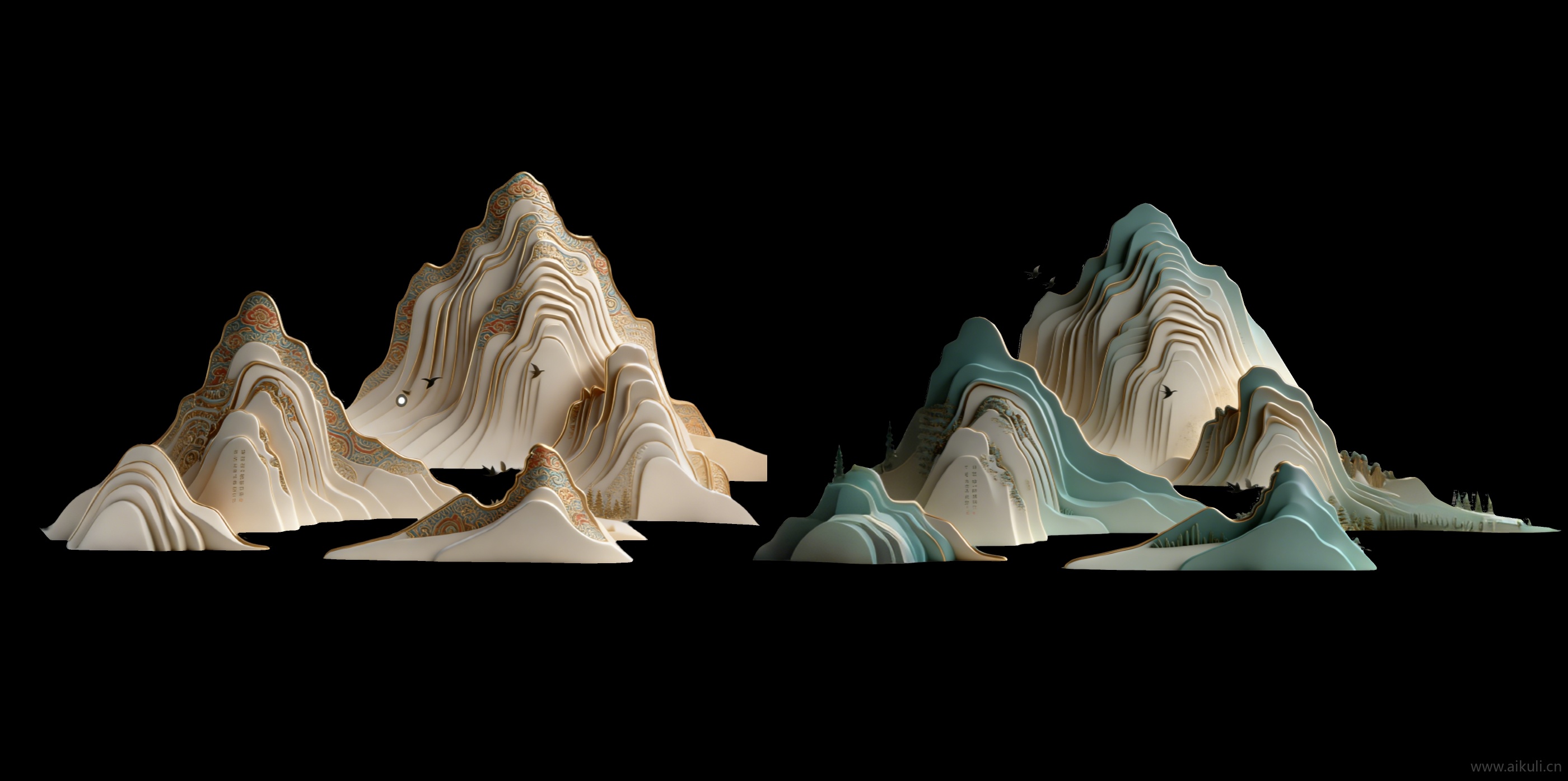 新中式山水2D背景墙网红打卡剪影