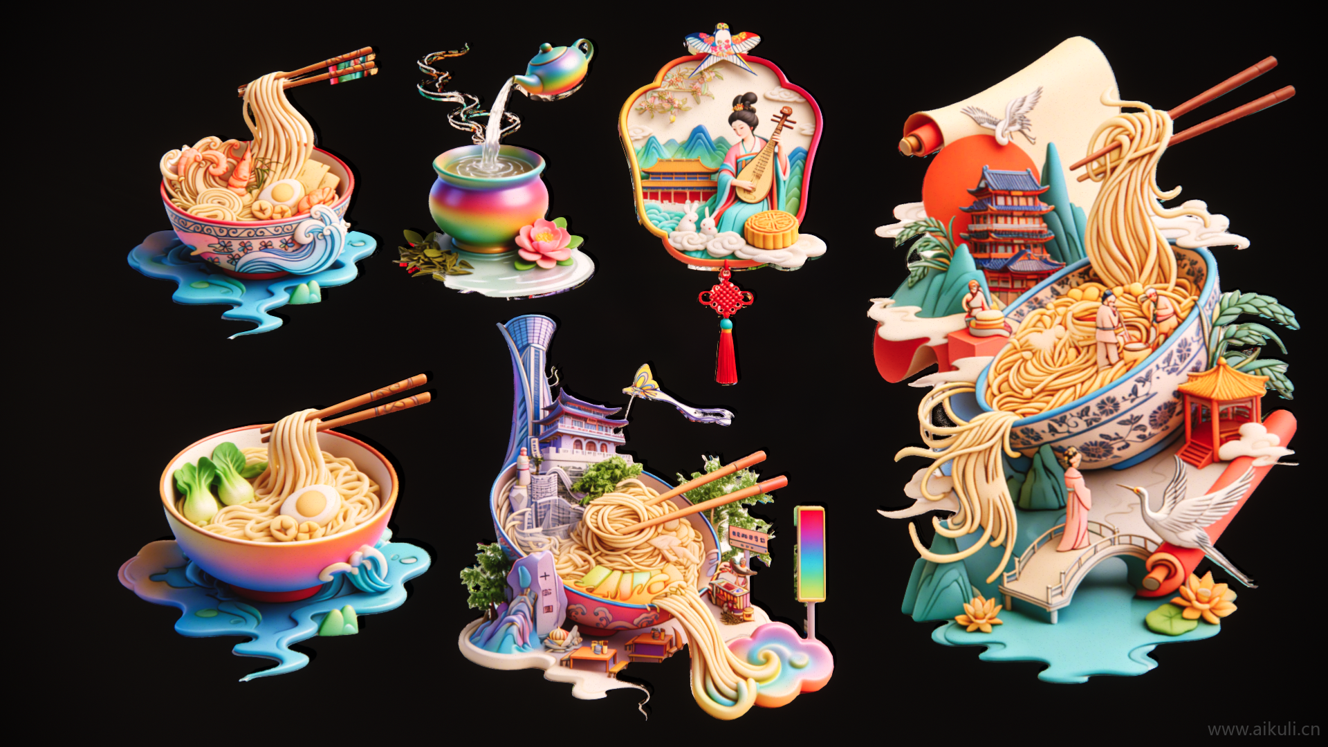 新中式餐饮 粉面2D背景墙网红打卡剪影