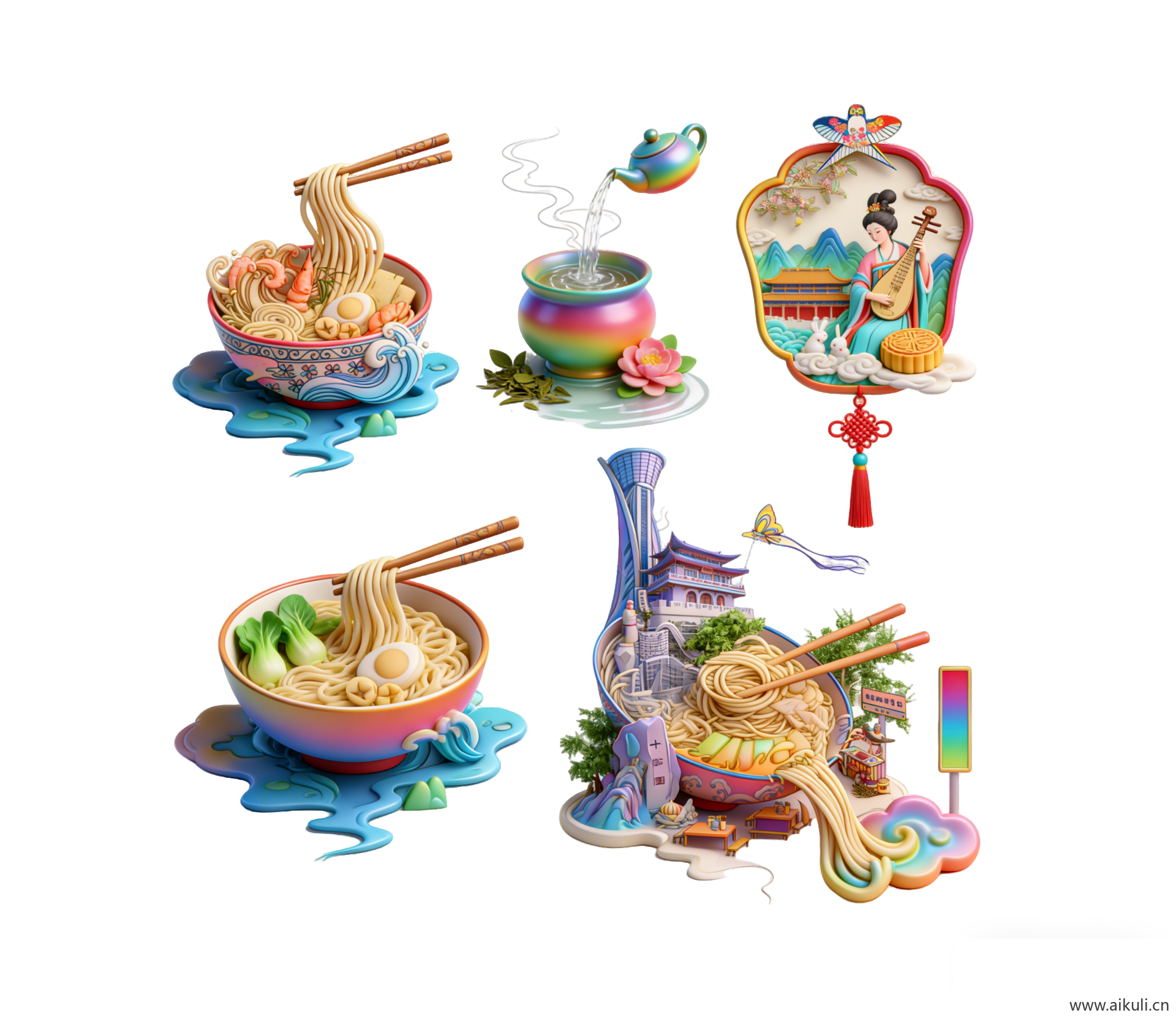 新中式餐饮 粉面2D背景墙网红打卡剪影 (2)