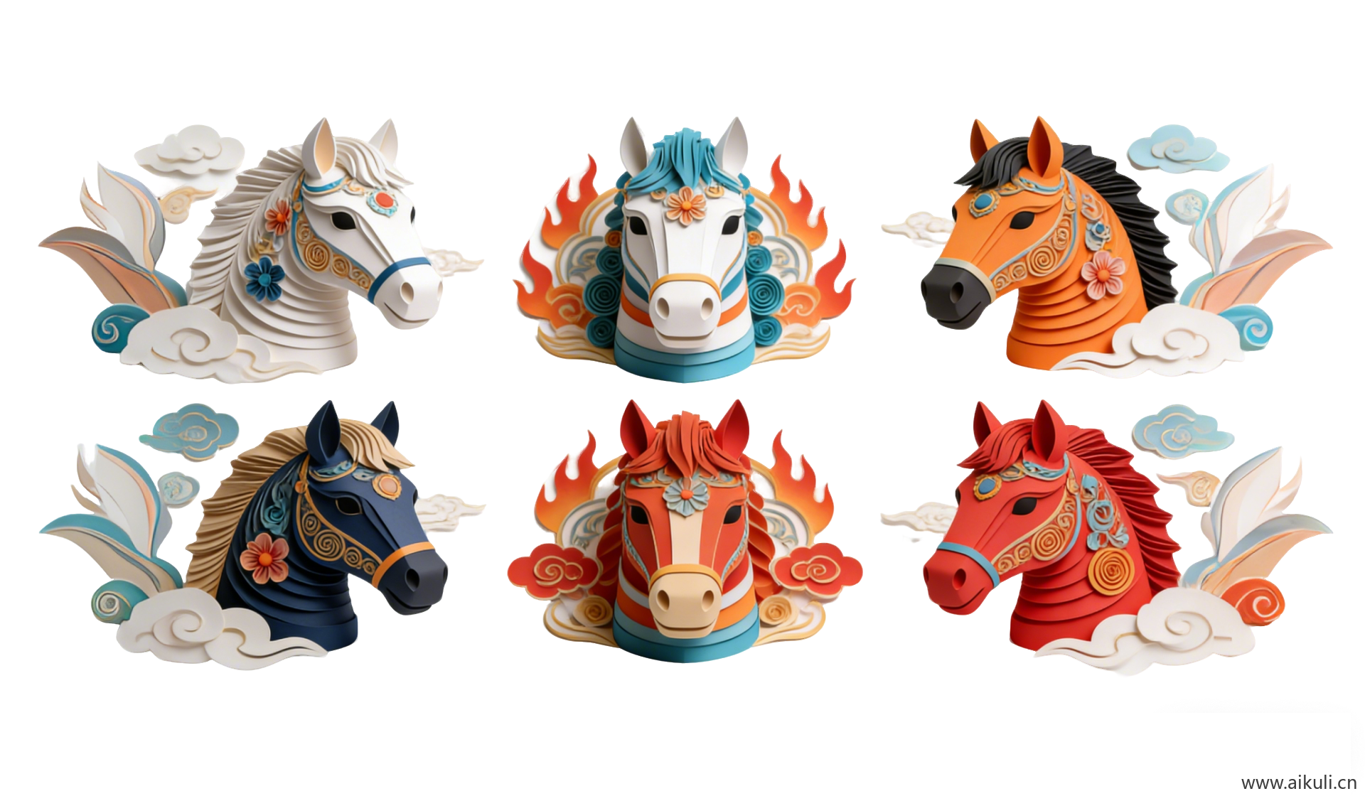 PNG格式2D马头马年艺术装置剪影